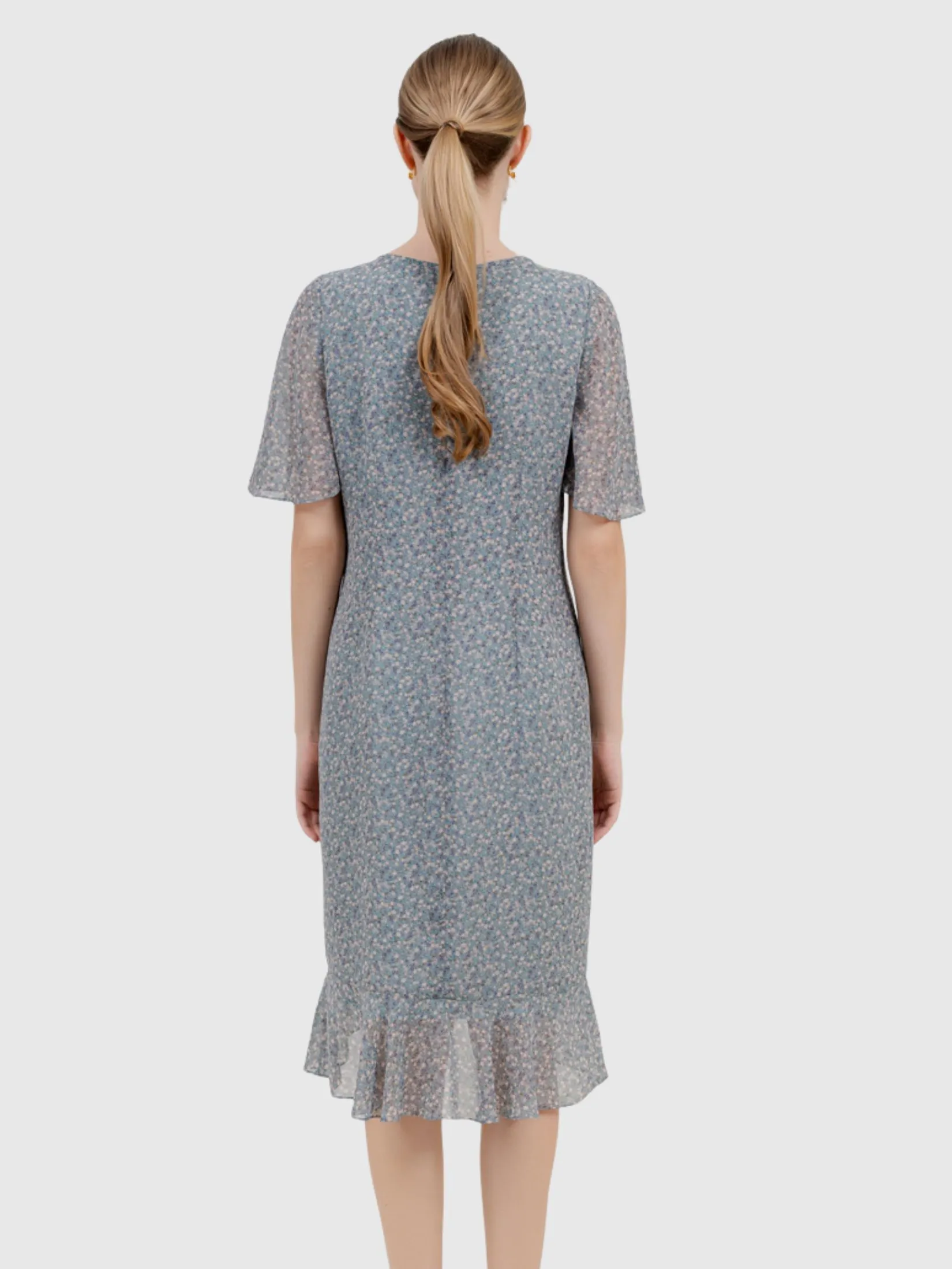 VERONIQA Women Dress Short Sleeves Chiffon Print Green