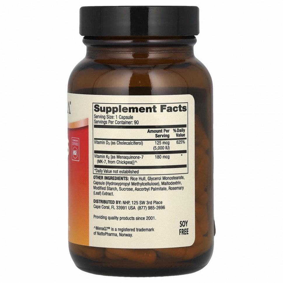 Dr. Mercola, витамины D3 и K2, 90 капсул