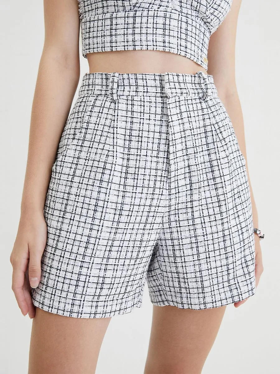 KLOSET (RS24) High Waist Tweed Shorts White