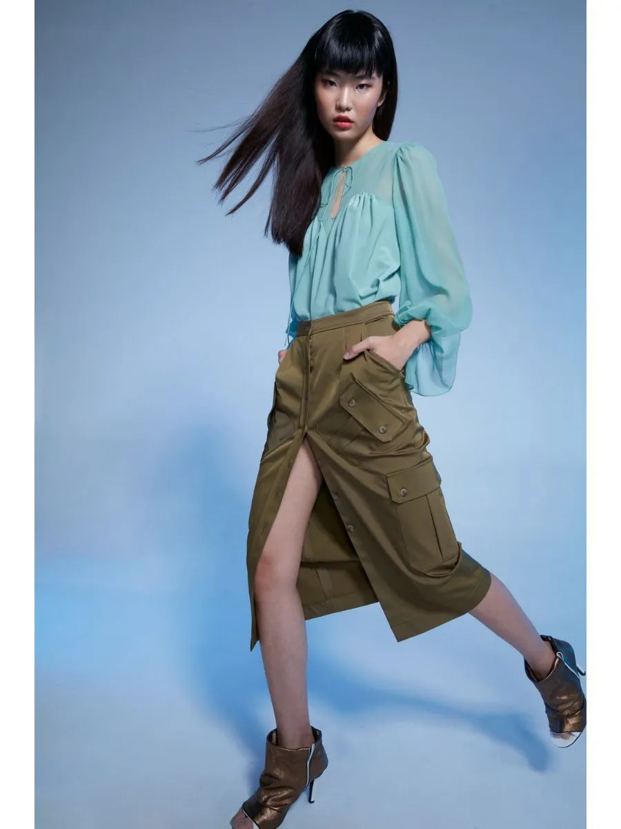 SENADA WOMEN OLIVE CARGO PENCIL SKIRT