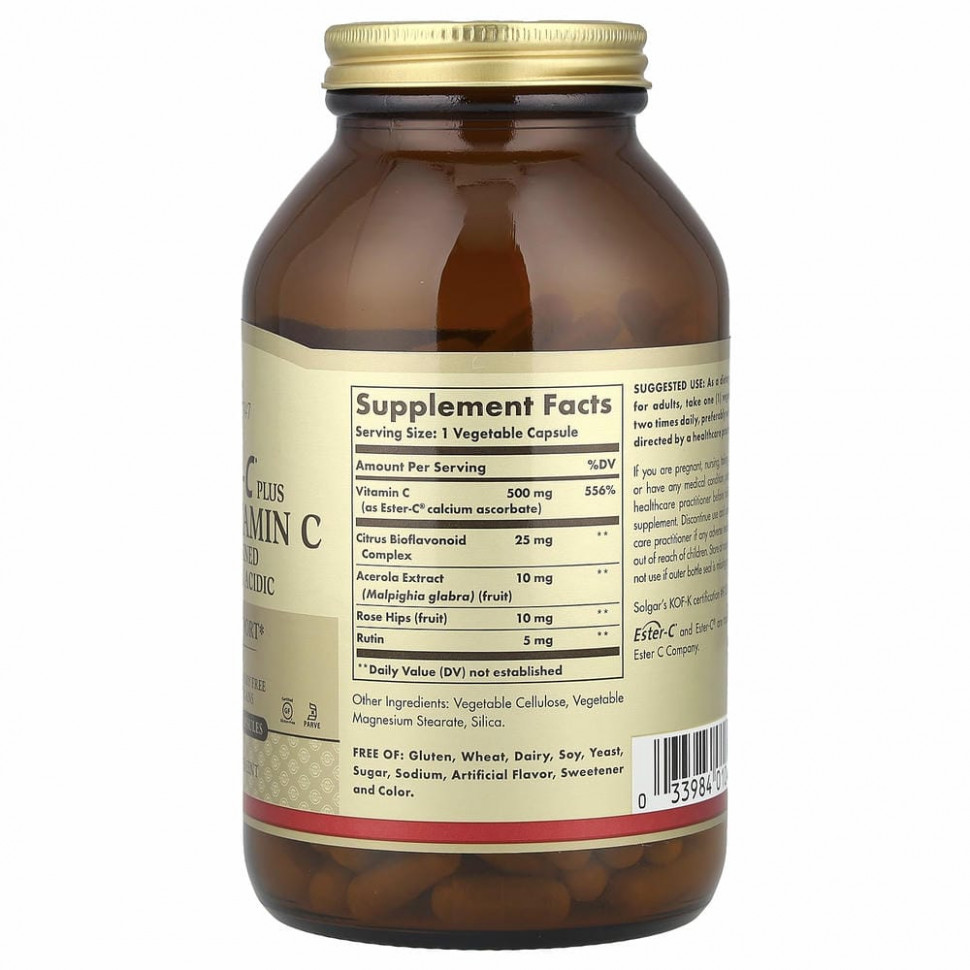 Solgar, Ester-C Plus, витамин C, 500 мг, 250 растительных капсул