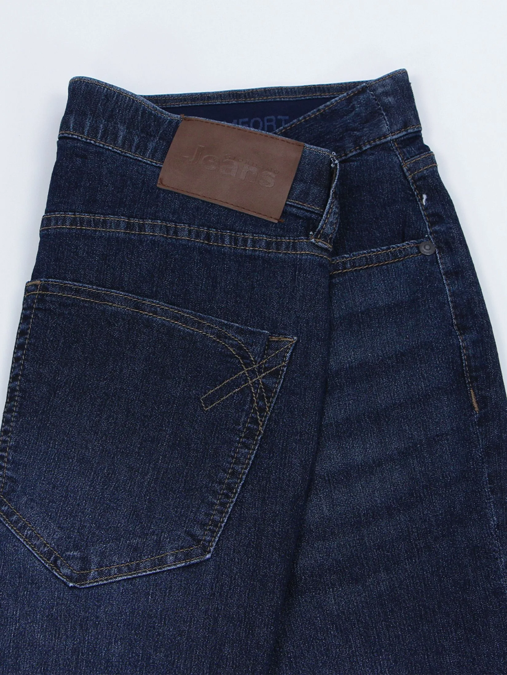 GIORDANO Men's Regular Stretch Denim Jeans(180° Elastic Waist) Dark indigo