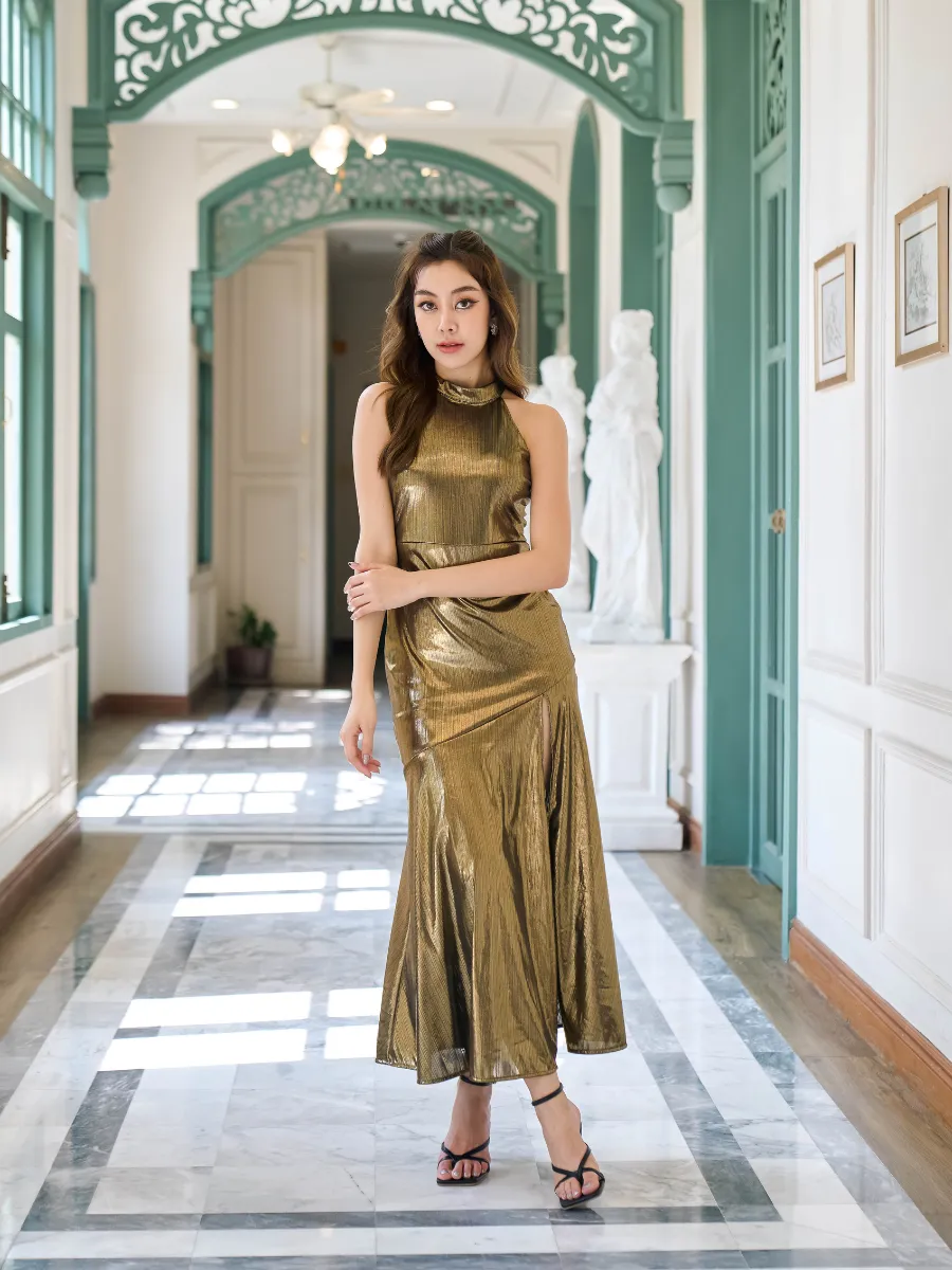ROSE THE LABEL Gold-Bloom metallic dress