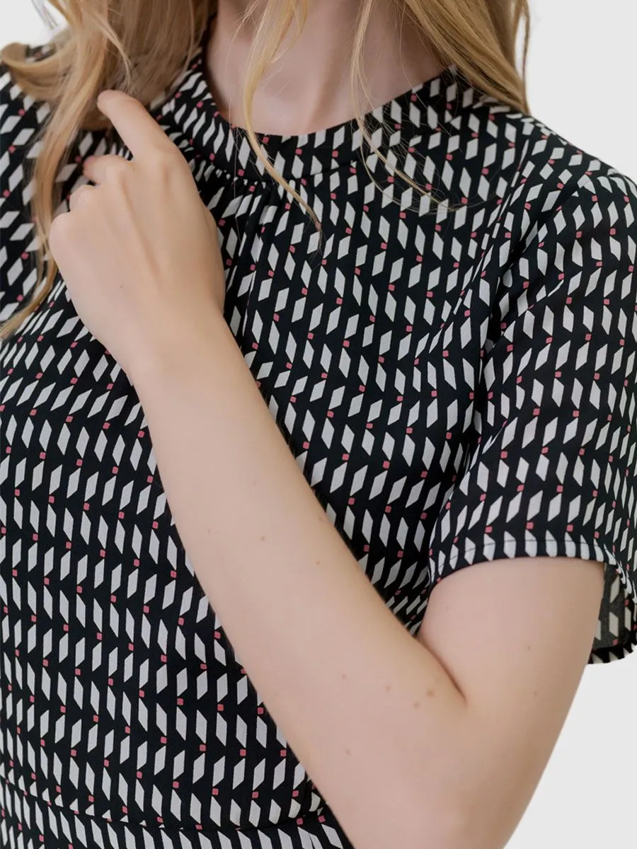 AMILA Women Dress Dobby Printed Black