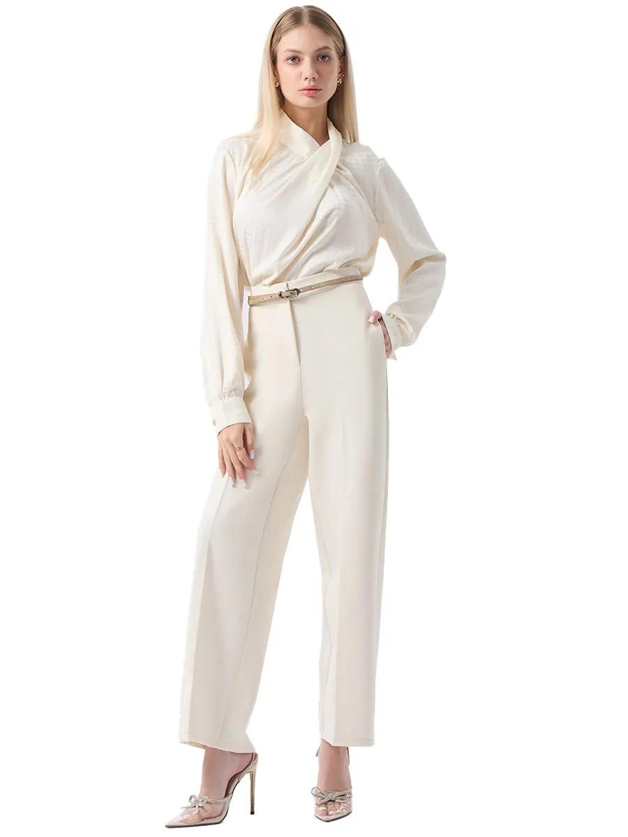 ESPADA Jacquard Blouse with Drapping Collar Details Women Ivory