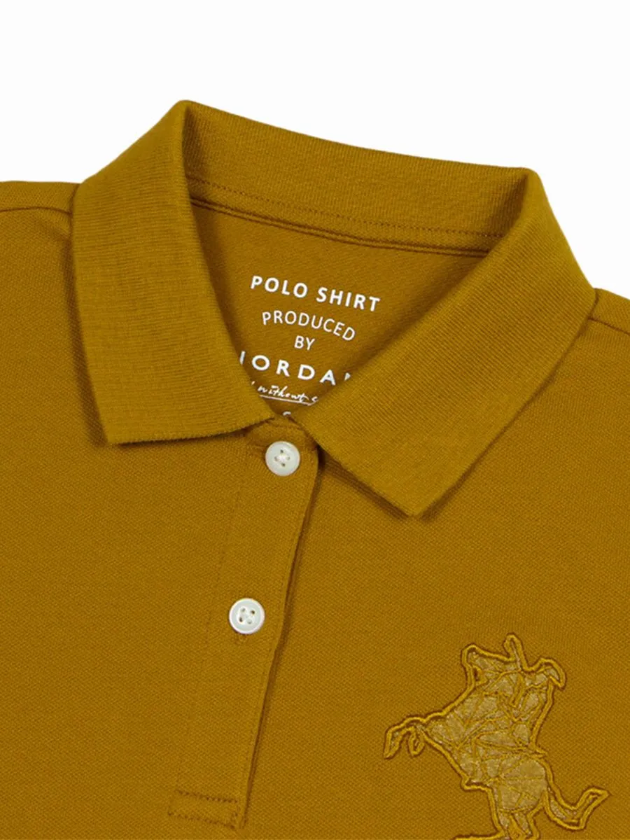 GIORDANO Women's Pique Short Sleeve Slim Fit Bold Polo (Napoleon) Buckthorn Brown Yellow