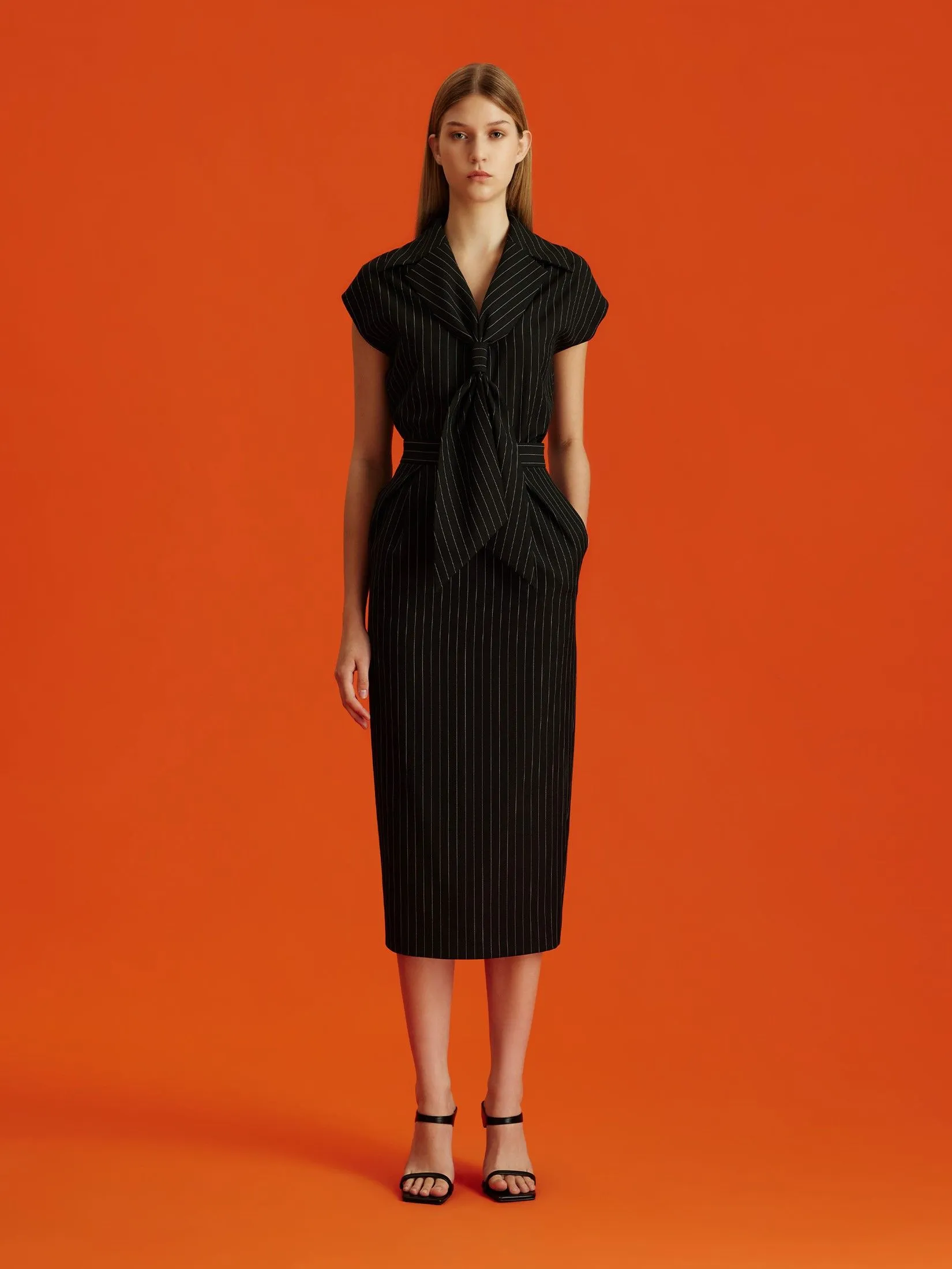 ASAVA (AW24) Pinstriped Women Midi Skirt Black