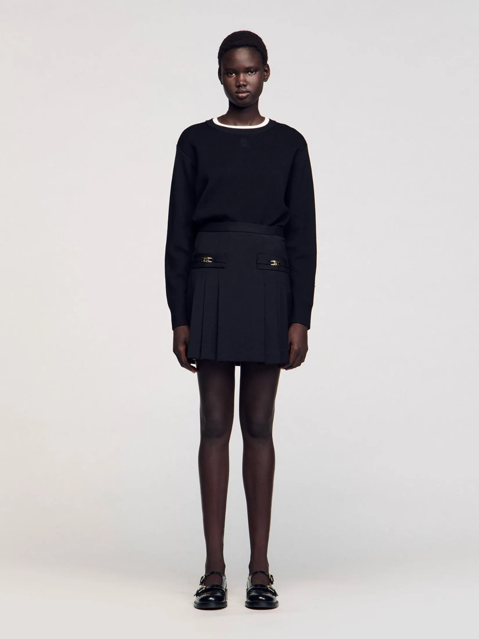 SANDRO Short Skirt With Stitched Pleats