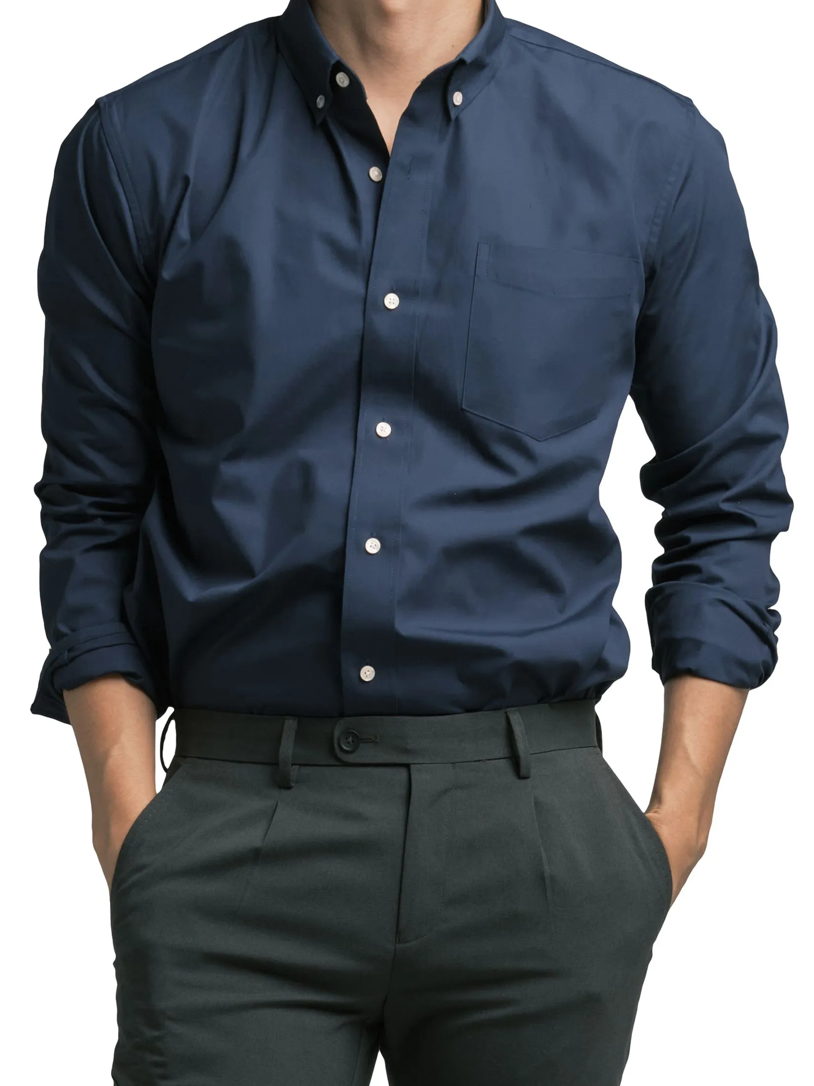 ERA-WON MEN SHIRT LONG SLEEVES BUSINESS SHIRT NAVY BLUE