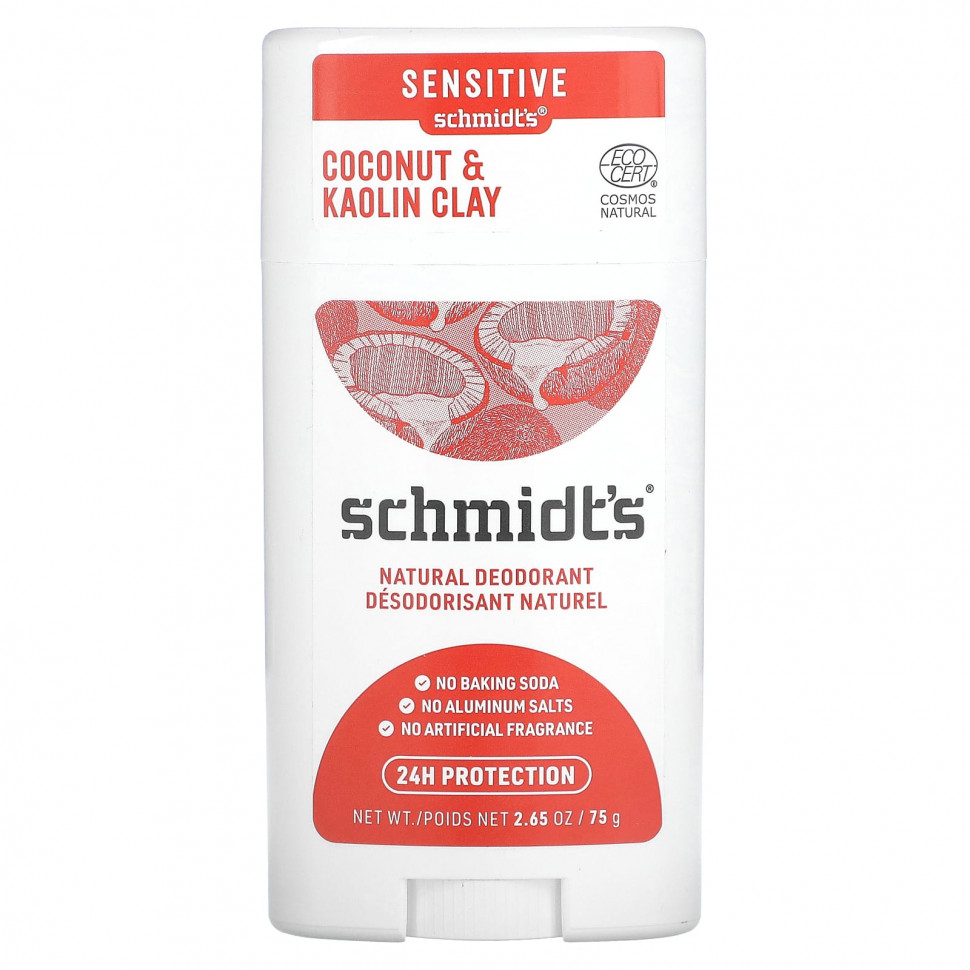 Schmidt's, Натуральный дезодорант, кокос и каолиновая глина, 75 г (2,65 унции) - SMD-00804-20 г
