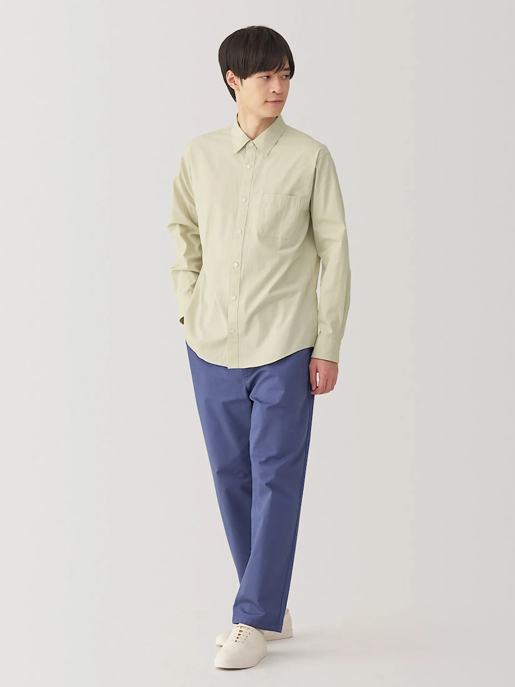 MUJI Men Shirt Long Sleeves Washed Broadcloth