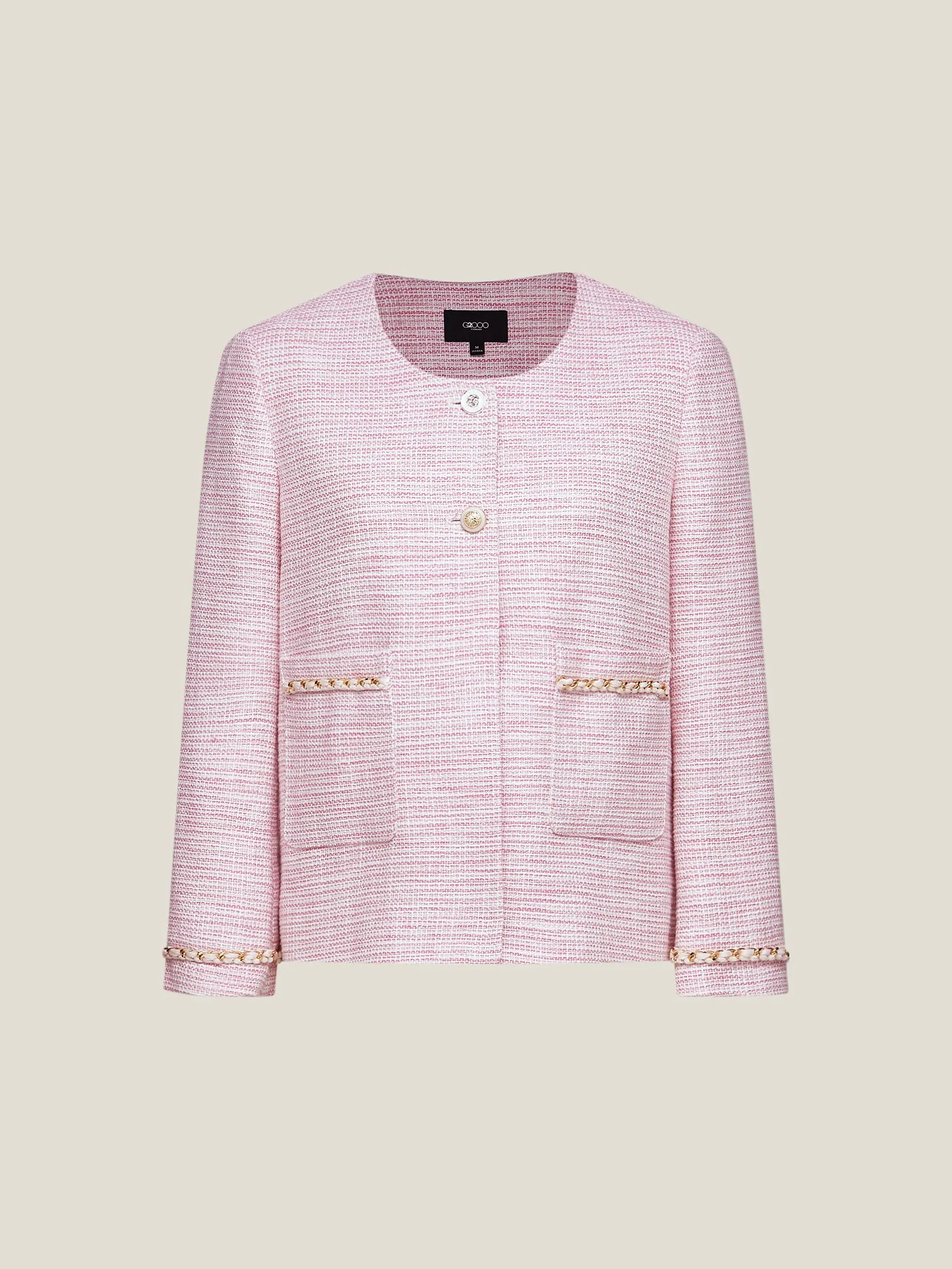 G2000 Women Clothing Cotton Blend Metallic Tweed Jacket Regular Fit - Pink