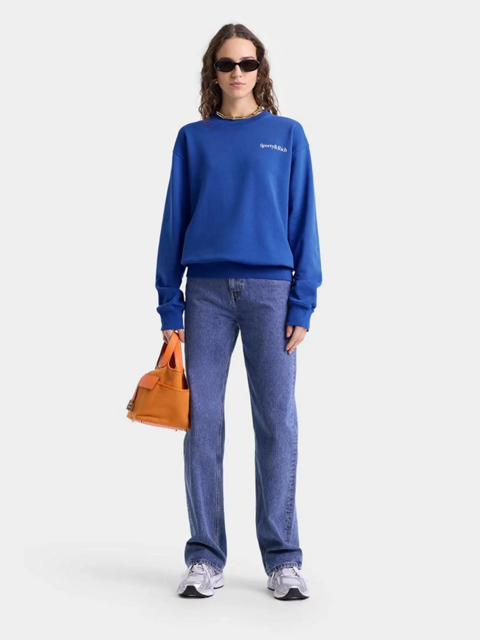 SPORTY & RICH Unisex Sweatshirt Crewneck Health Is Wealth Team Blue/White