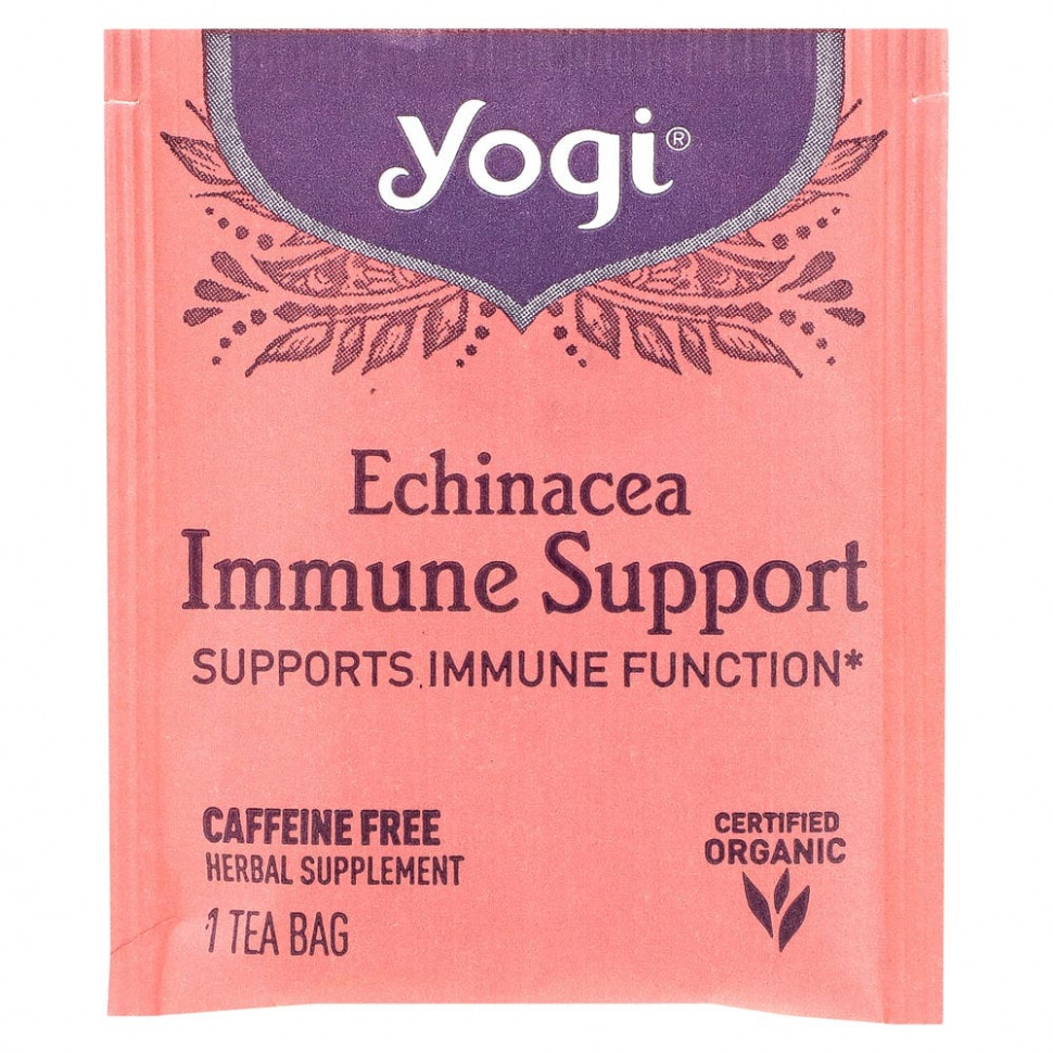 Yogi Tea, Immune Support с эхинацеей, без кофеина, 16 чайных пакетиков, 24 г (85 унций)