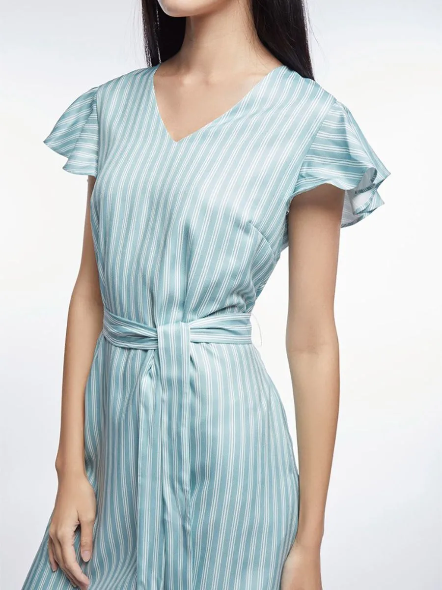 EP Sleeveless Stripe Dress + Bow Women Mid Green