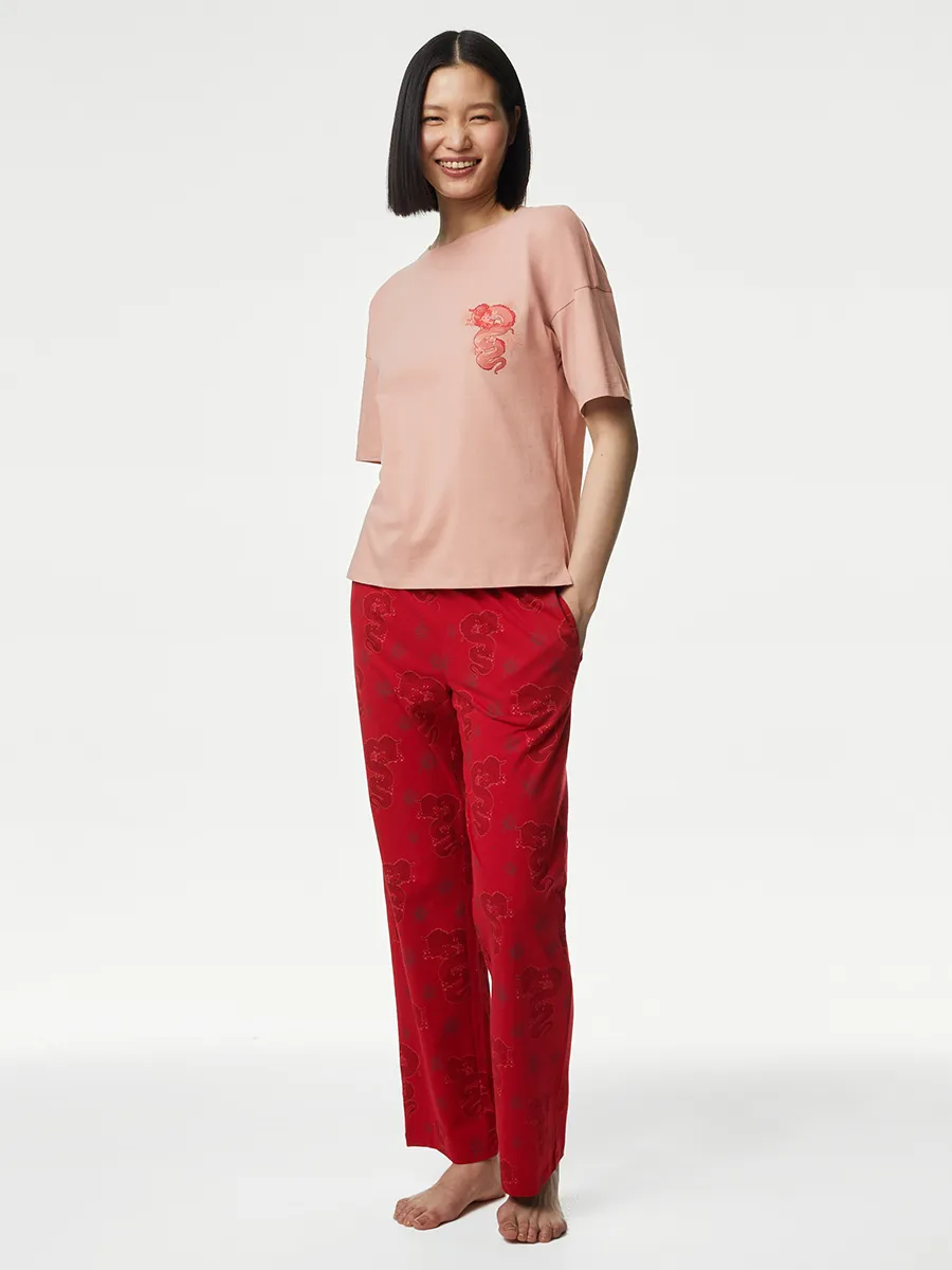 MARKS & SPENCER Women Pyjama Set Pure Cotton Lunar New Year Fire Brick
