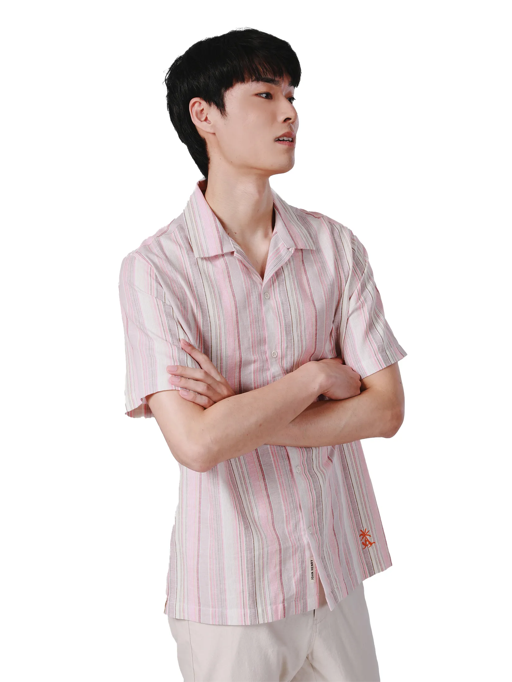 JOHN HENRY Men s Short Sleeves Hawaii Shirts (Relaxed Fit) SONGKRAN FESTIVAL Brown