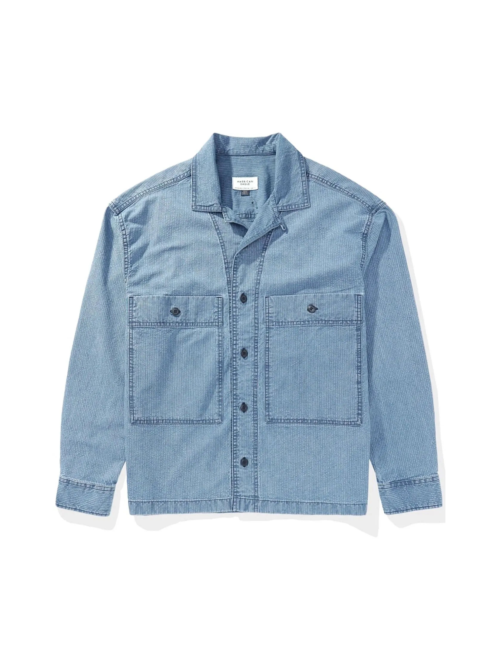 AMERICAN EAGLE MEN 2610 - OVERSIZED CAMP COLLAR ONTARIO SEERSUCKER SHIRT 400 BLUE