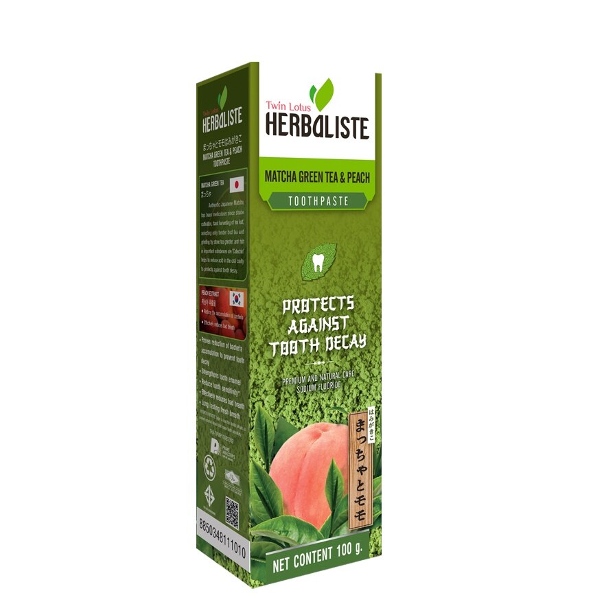 Twin Lotus Toothpaste Herbaliste Matcha Green Tea  Peach 100 G.
