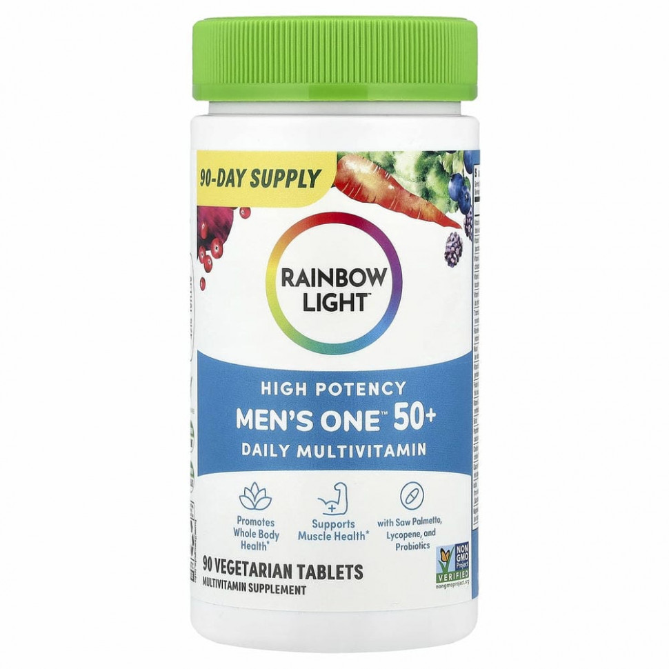Rainbow Light, Men's One 50+ Daily, мультивитамины, высокая эффективность, 90 вегетарианских таблеток