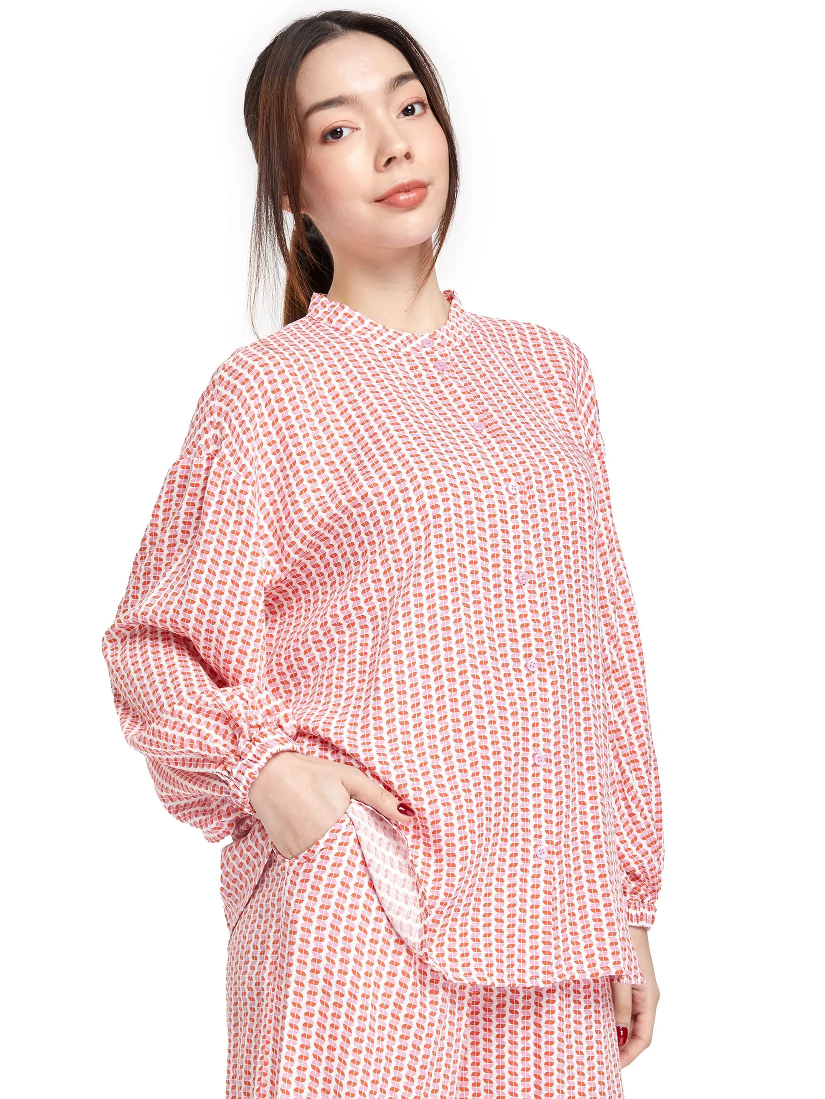 EASY PIECES Women Blouse Long Sleeves Band Collar