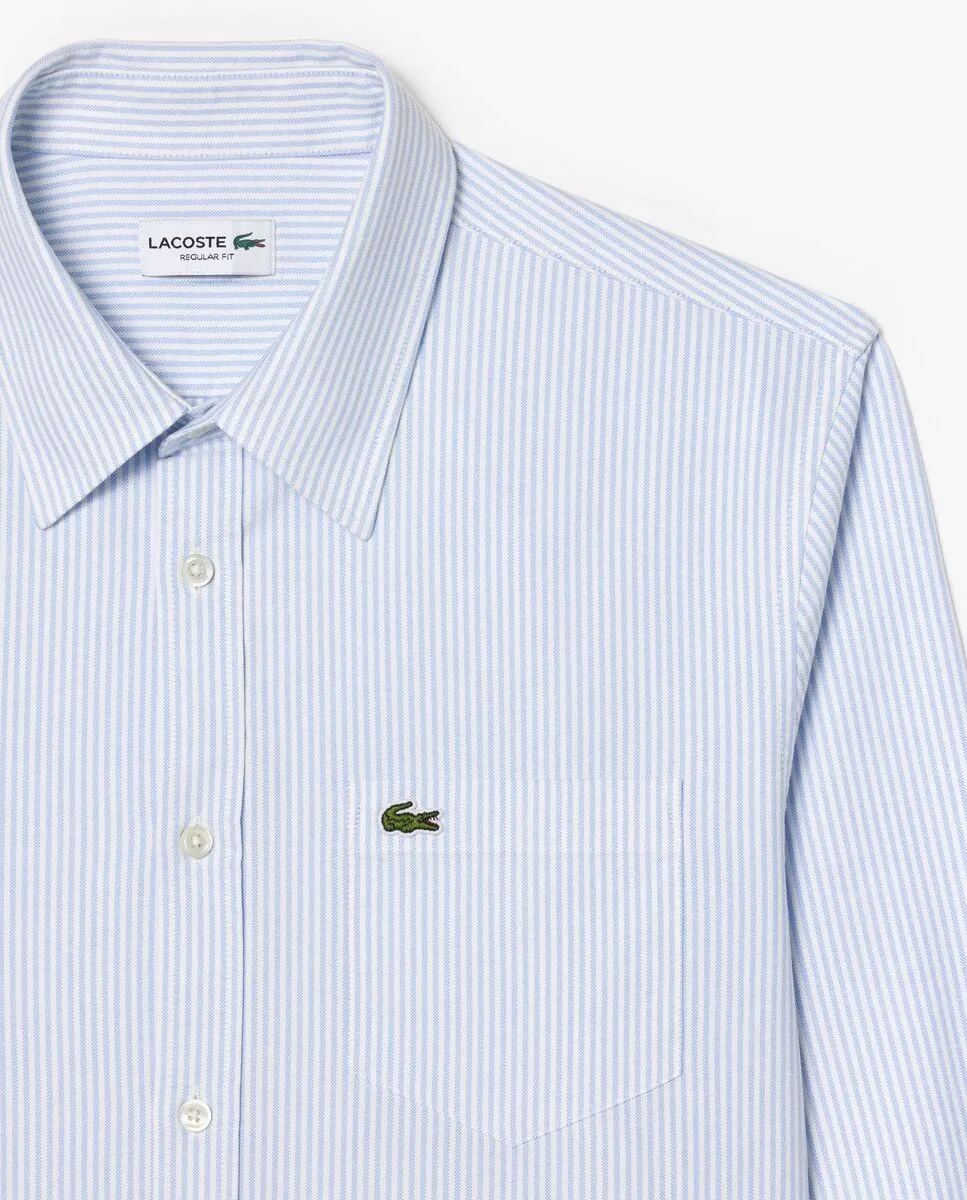 LACOSTE Regular Fit Striped Oxford Shirt Blue
