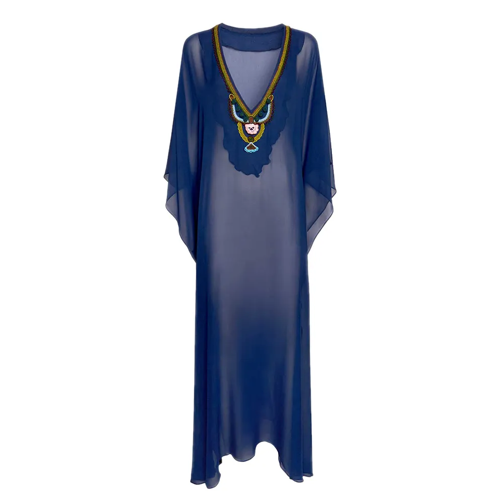 ANGELYS BALEK Blue Deep V Neck Women Kaftan