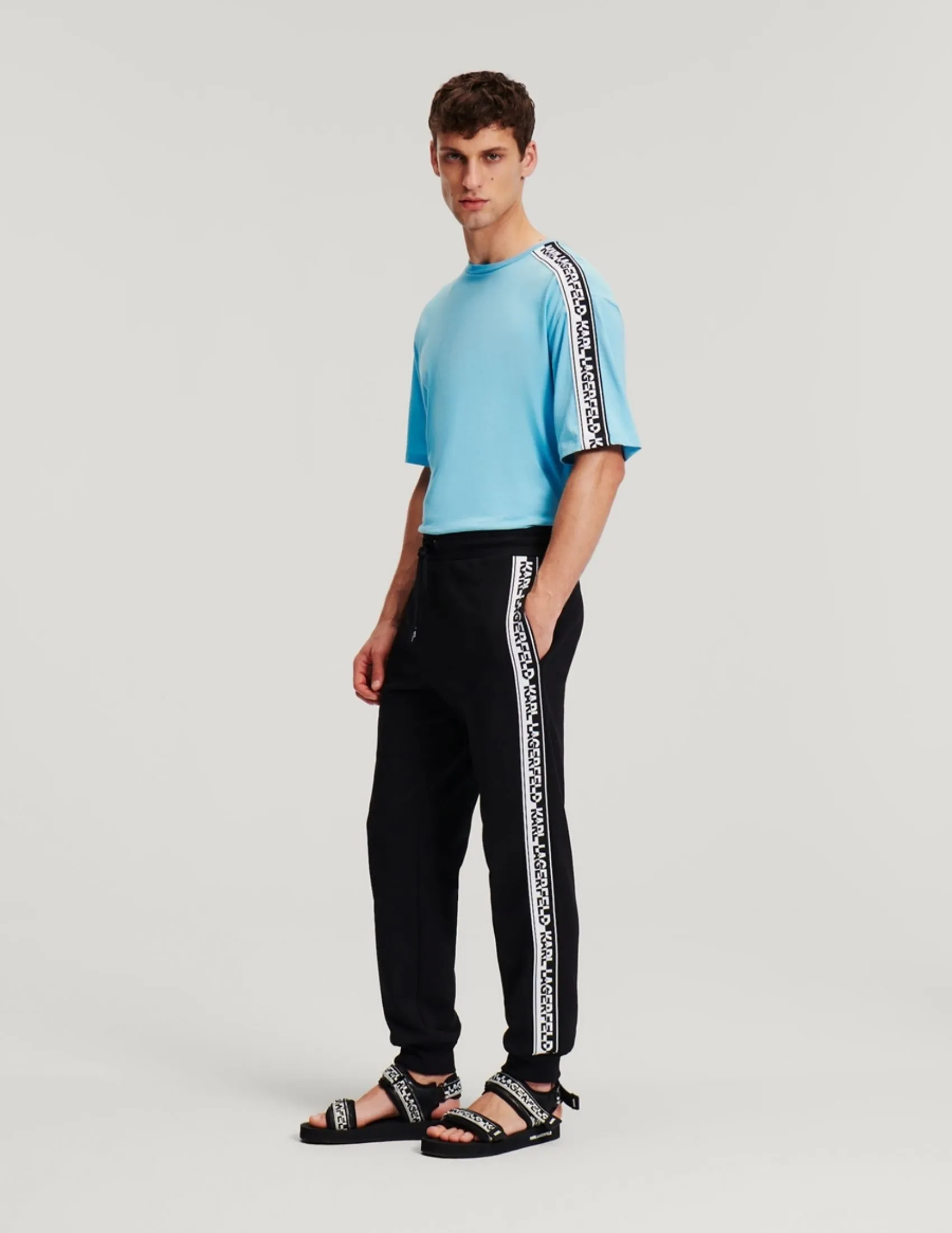 KARL LAGERFELD RTW-1 LOGO KNIT TAPE CUFF MEN SWEATPANTS BLACK