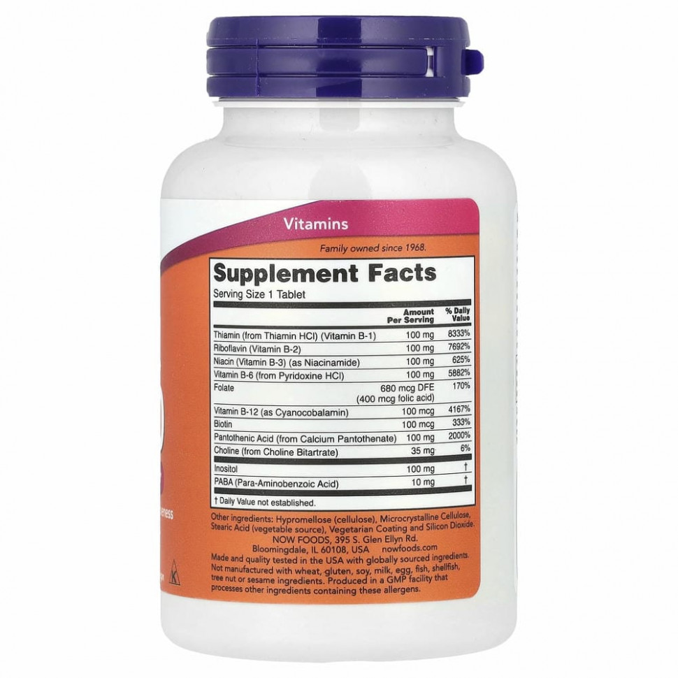 NOW Foods, В-100, длительного высвобождения, 100 таблеток