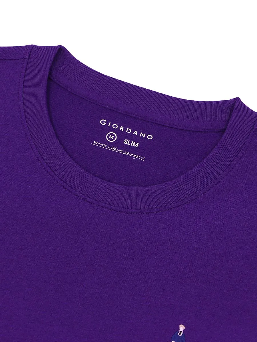 GIORDANO Men's Slim Fit Embroidery Tee (Classic Man) Plum purple