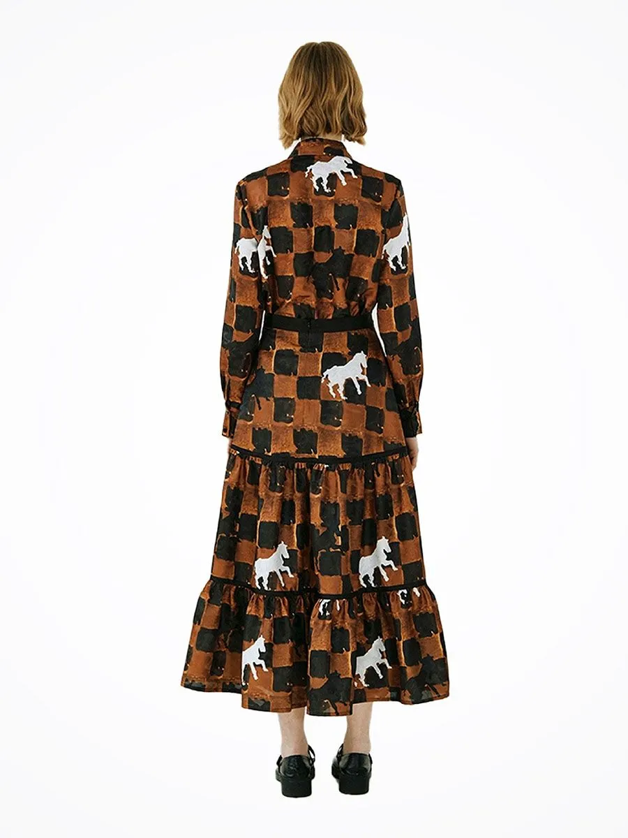 XUNRUO Women Royal Checkmate Skirt Brown