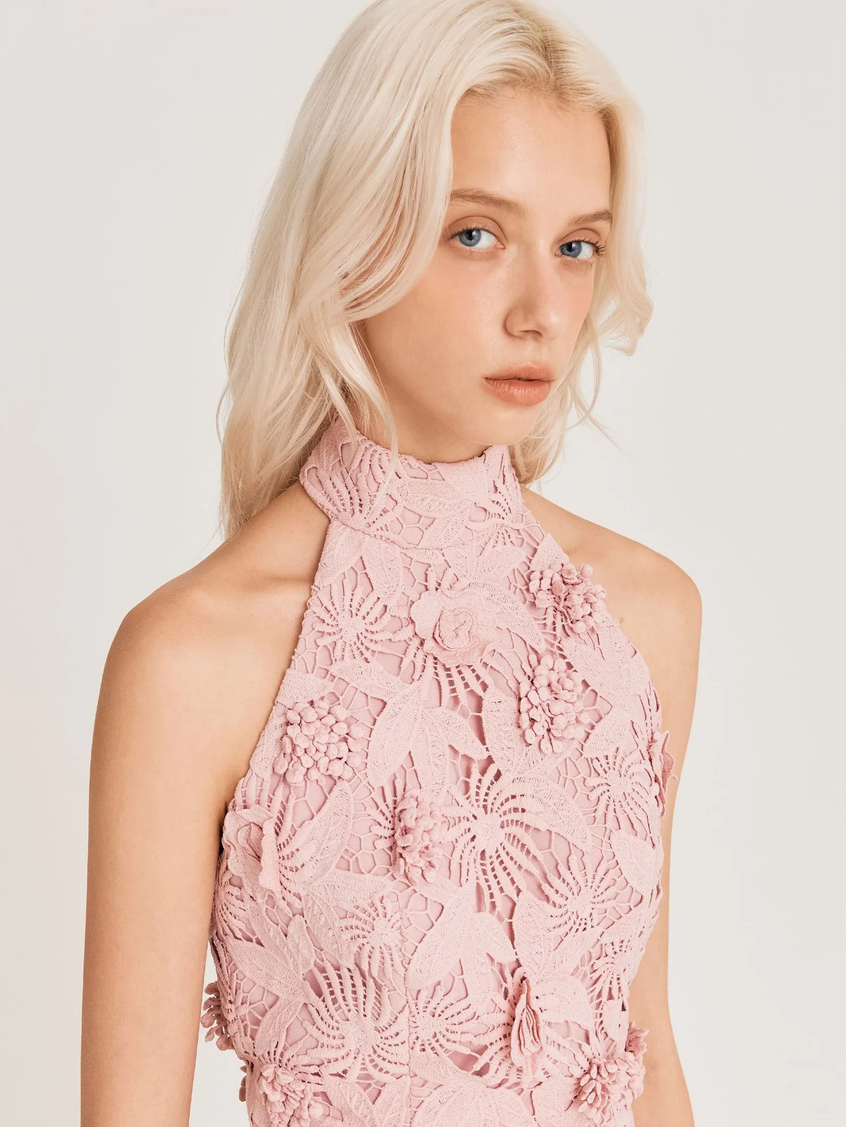 ASAVA (AW24 )Aurelia Floral-lace Women Halter Dress Pink