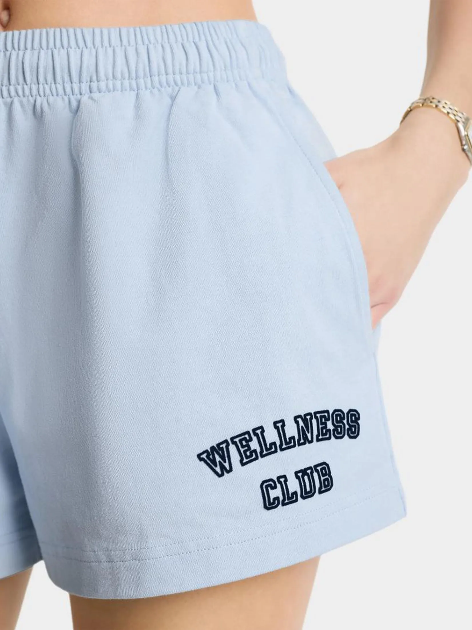 SPORTY & RICH Women Disco Short Wellness Club Flocked - Ciel/Navy