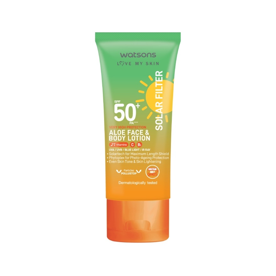 Watsons Love My Skin Solar Filter VeryHighProtection Aloe FaceBody Lotion SPF50+ 25ml