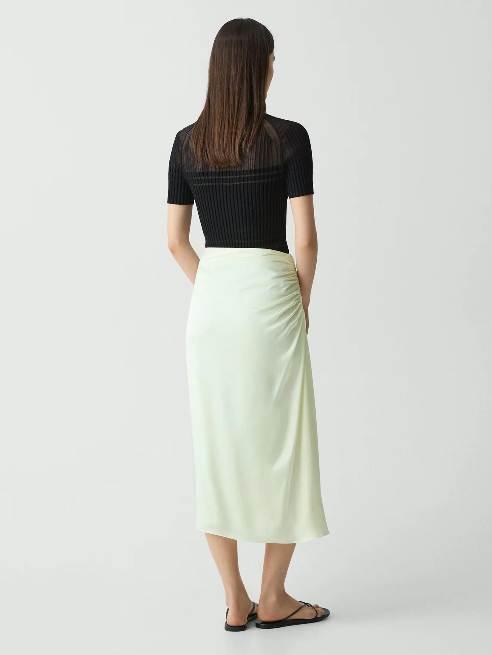 THEORY Women Midi Skirt Ruched in Crushed Satin