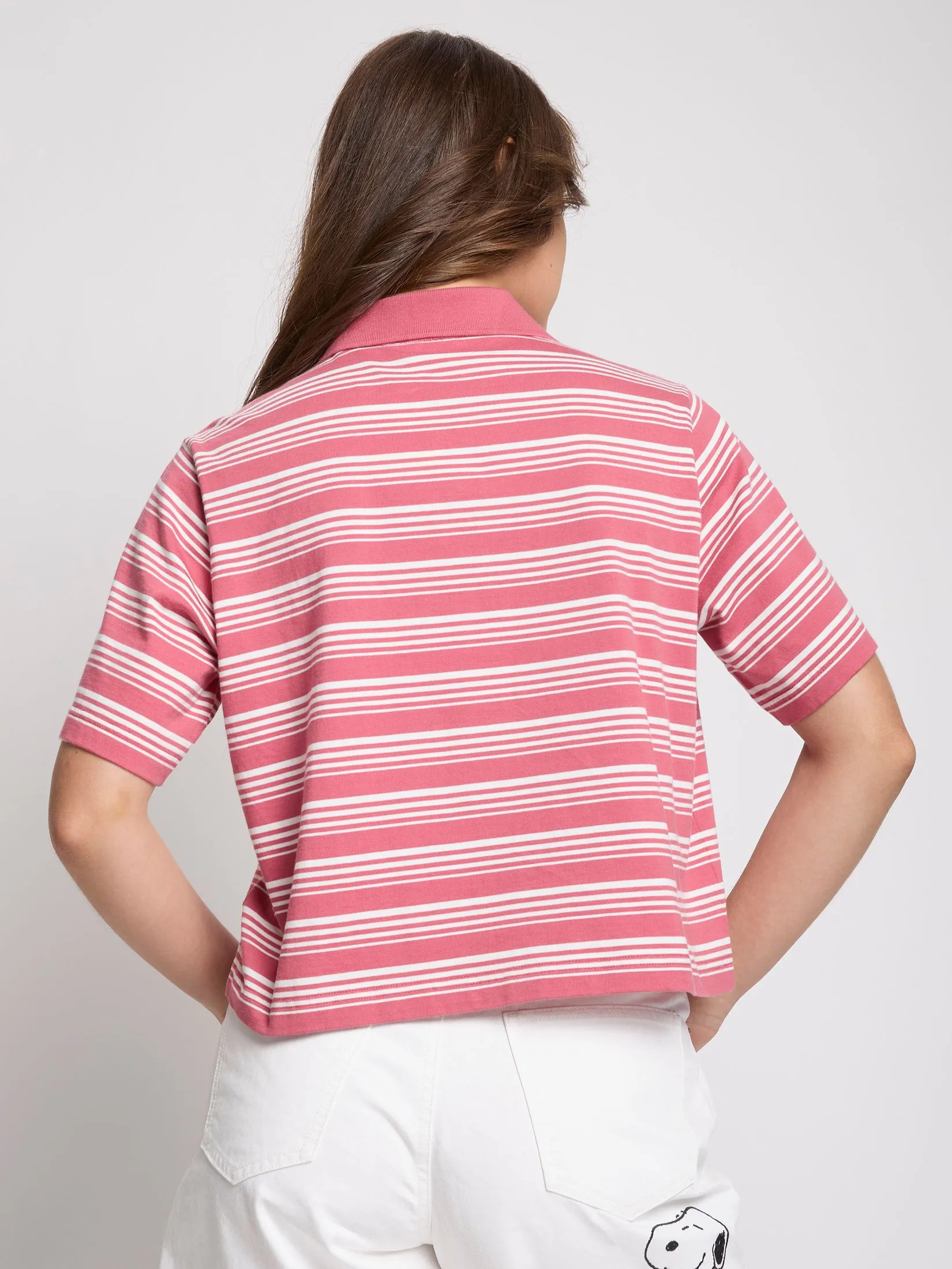 DEFRY 01 Women Polo Shirt Short Sleeves Snoopy Print Orange