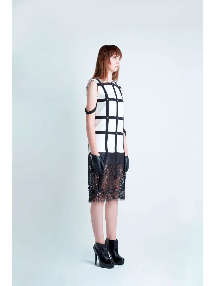 SENADA WOMEN STUDDED WHITE DRESS WITH SEQUIN LACE