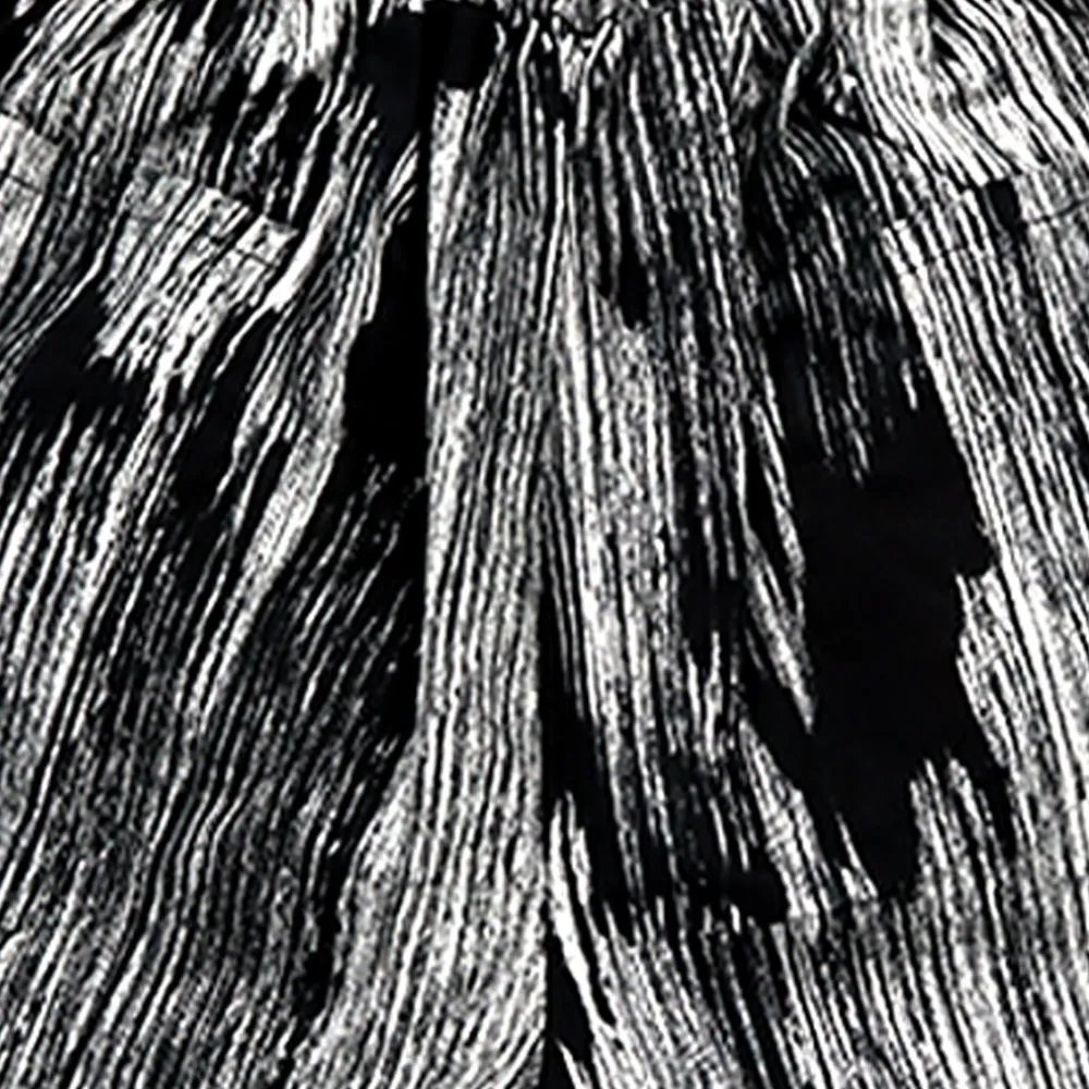 LAGOM Black Short Pants : Black and White Brush Stroke Pattern Pants