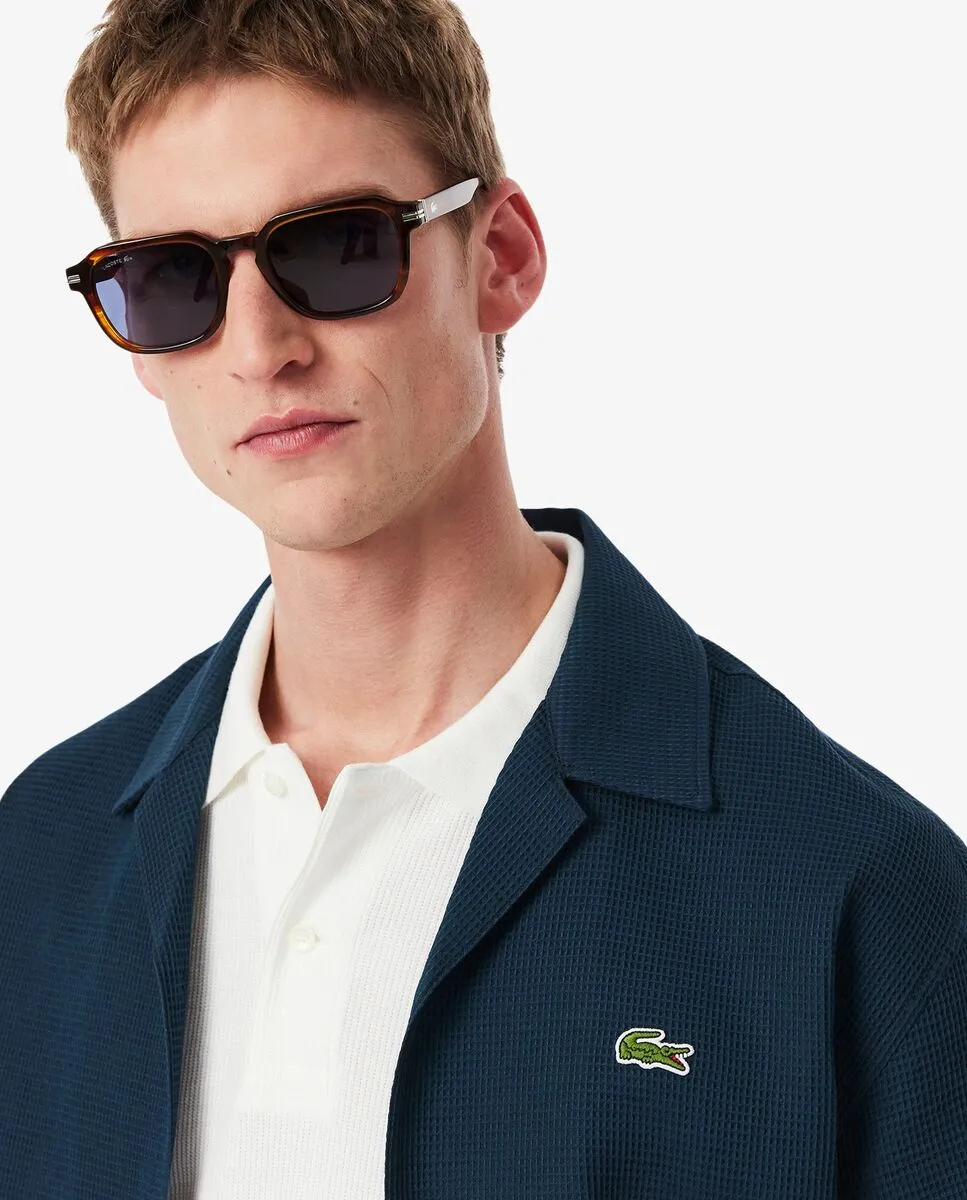 LACOSTE Relaxed Fit Waffle Texture Shirt Blue