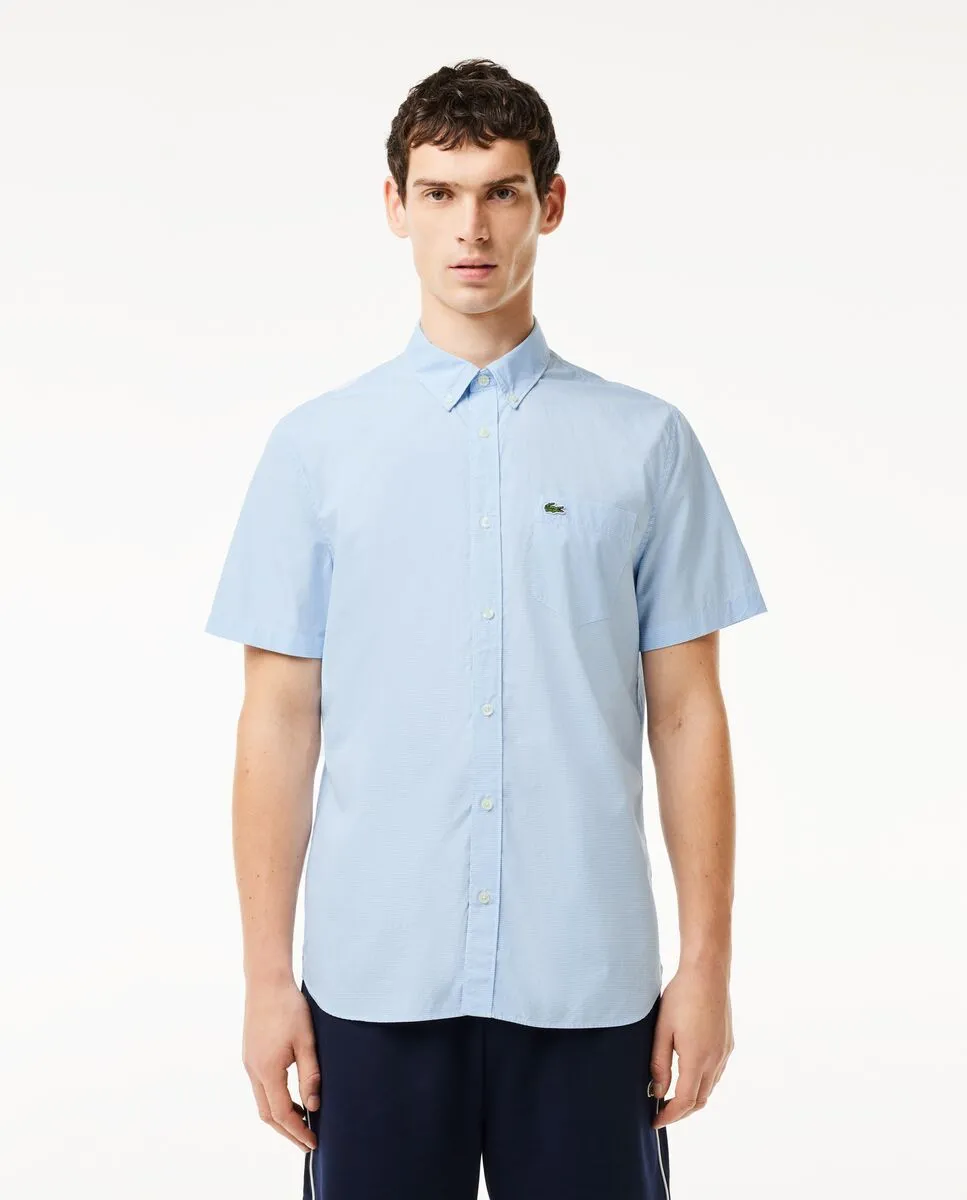 LACOSTE Blue Short Sleeved Regular Fit Gingham Print Shirt
