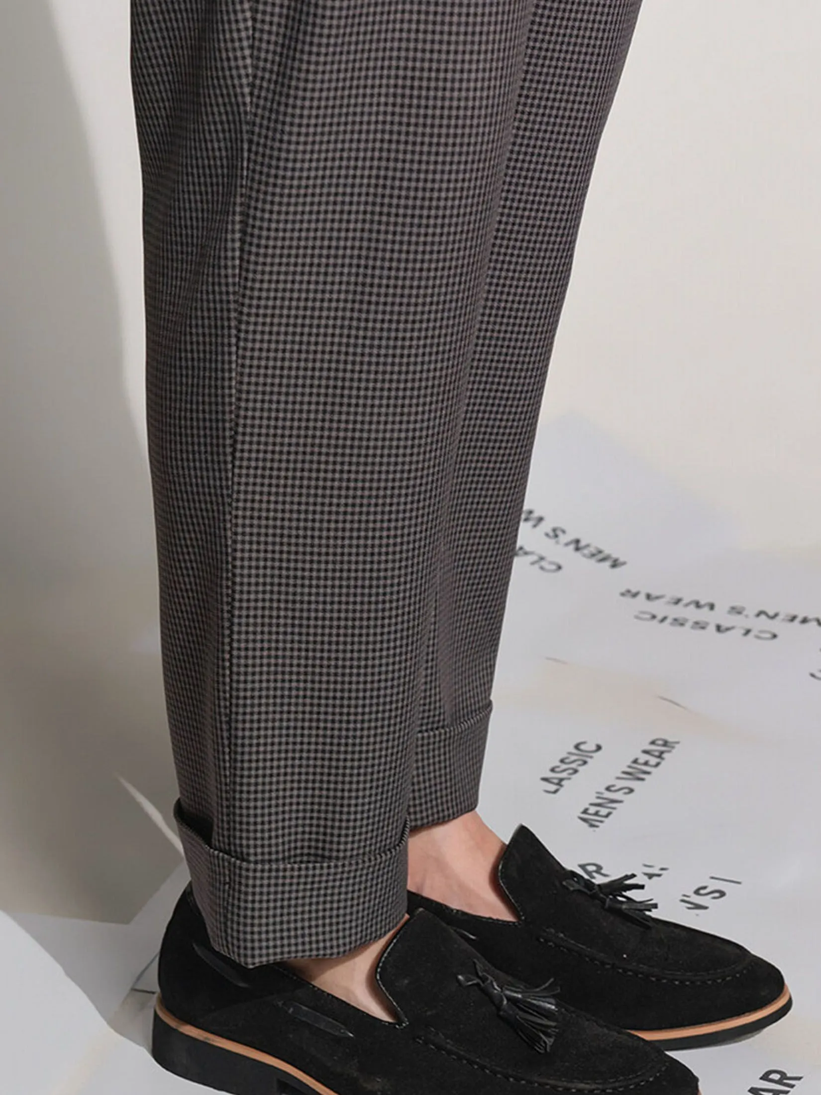 ERA-WON Men's Double belts trousers skinny crop fit Grey