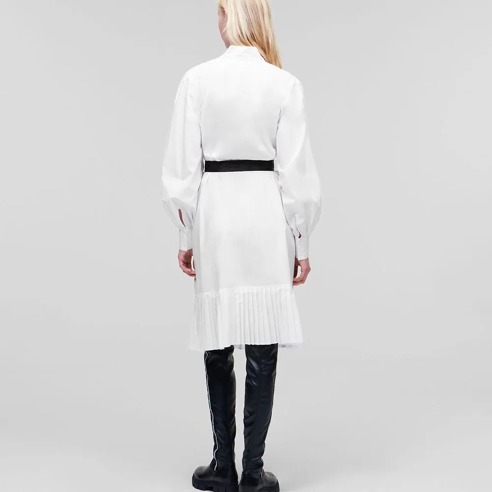 KARL LAGERFELD KL Pleated Hem Shirt Dress White