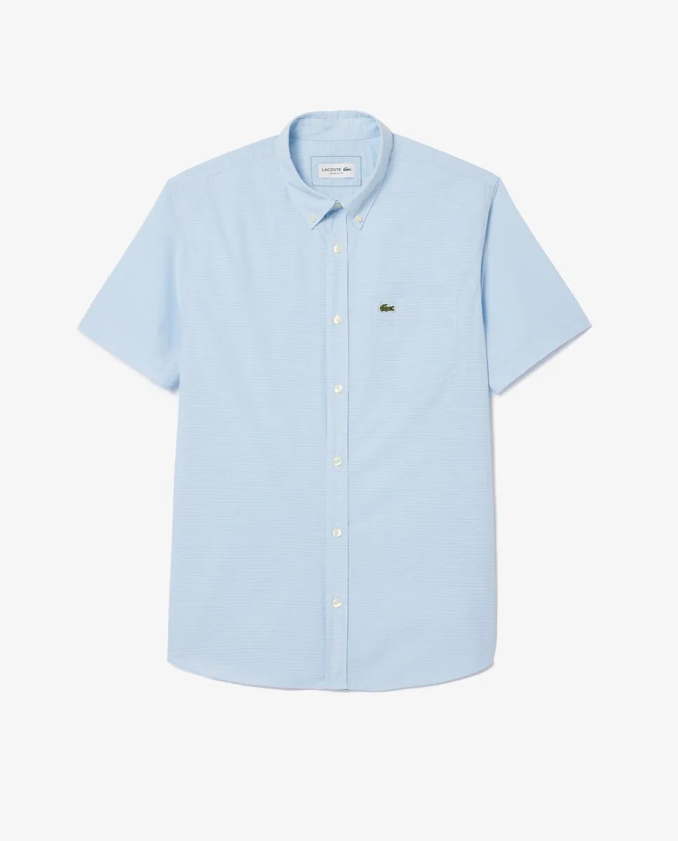 LACOSTE Blue Short Sleeved Regular Fit Gingham Print Shirt