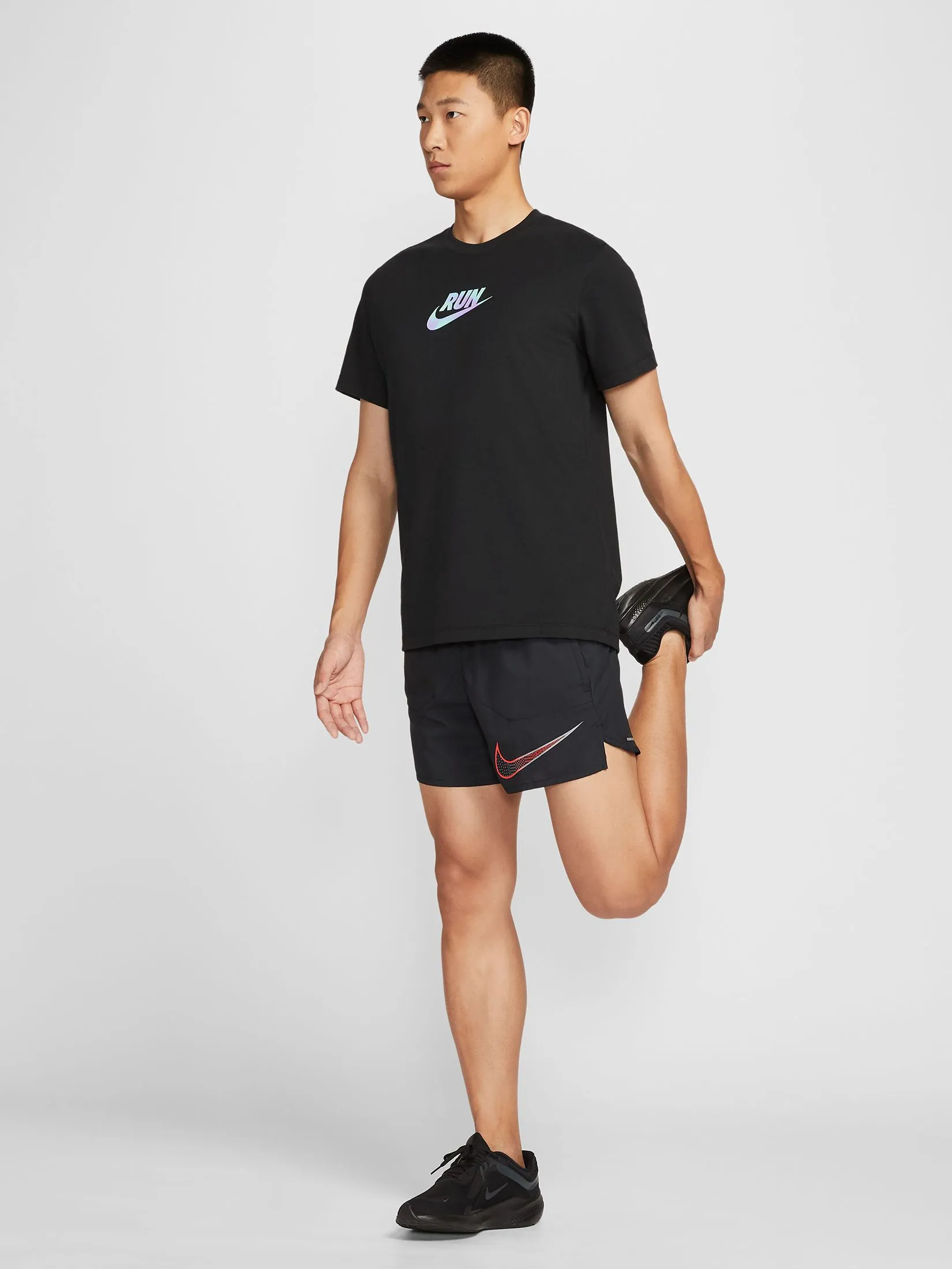 NIKE Men Running Shorts Stride Dri-Fit 5" Brief-Lined HV2133-010 Black/Bright Crimson