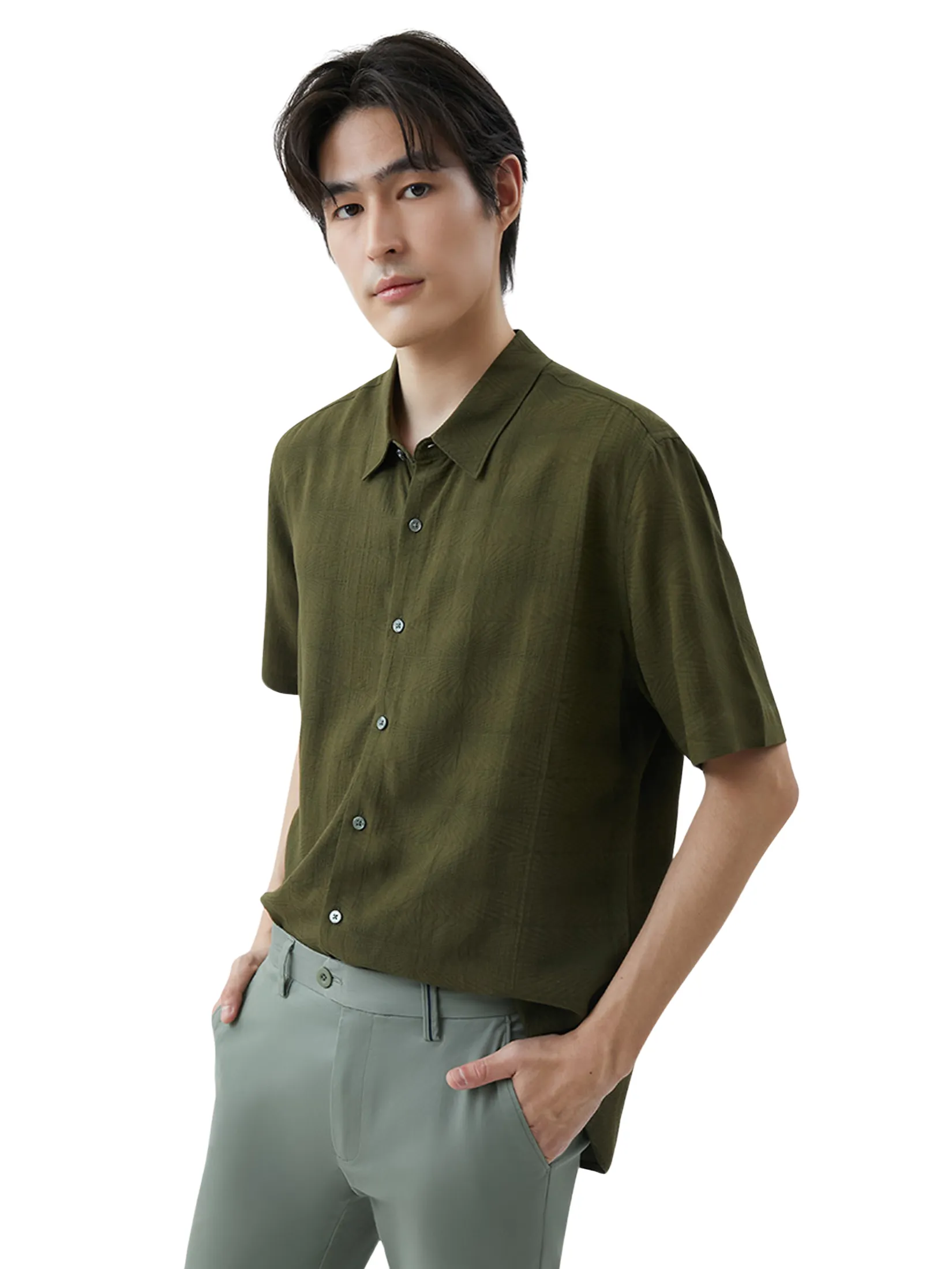 DAPPER DAPPER Textured Jacquard Shirt Olive Green