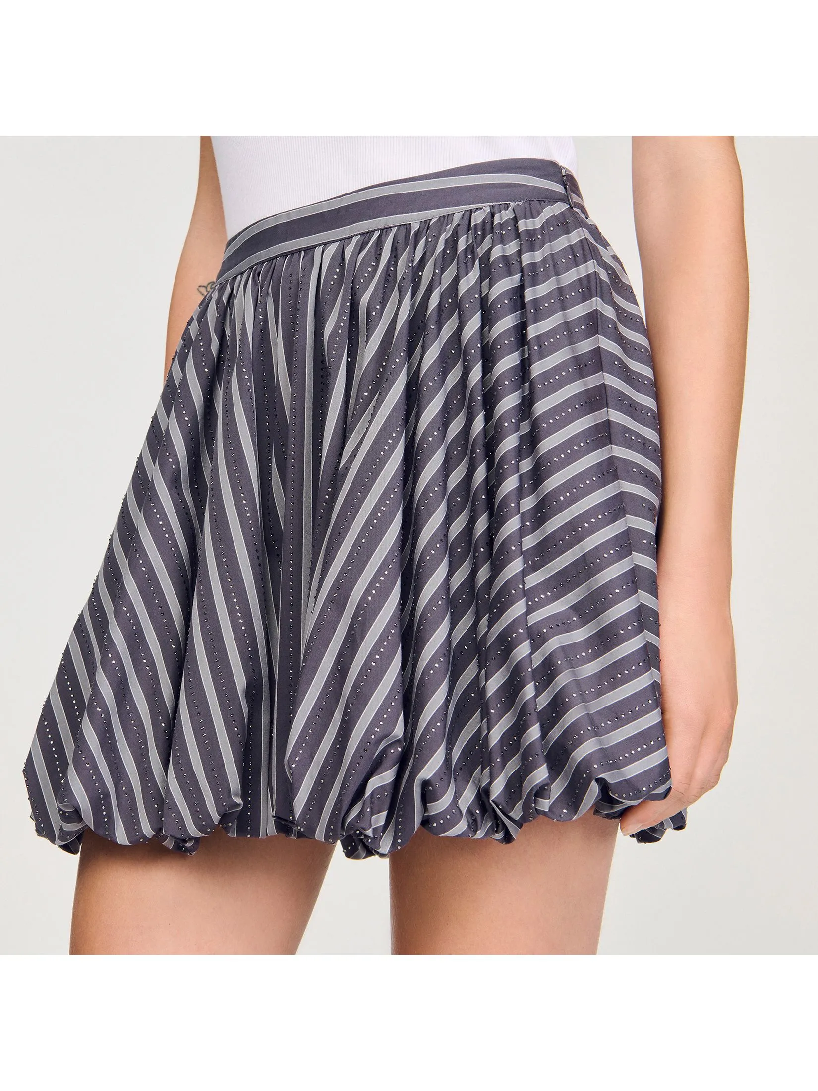 SANDRO Striped Rhinestone Bubble Skirt