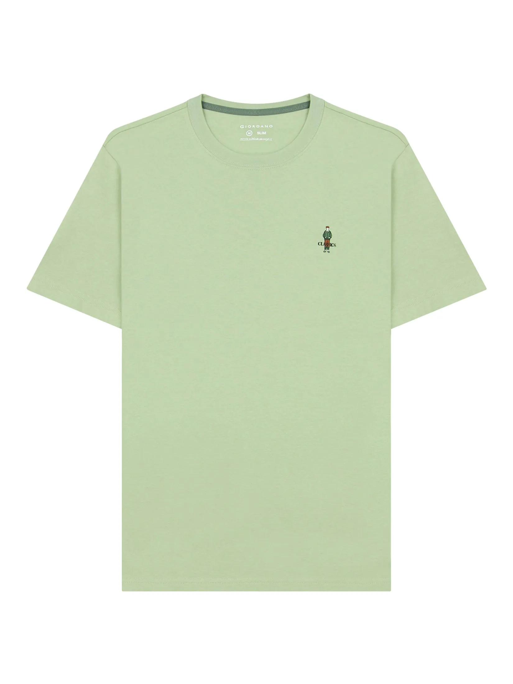 GIORDANO Men's Slim Jersey Embroidery Tee (Classic Man) Reseda Green