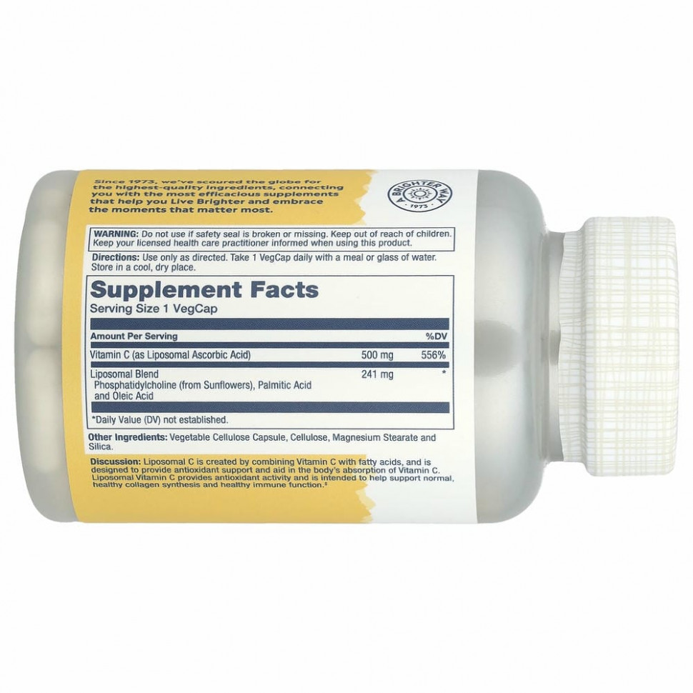 Solaray, липосомальный витамин С, 500 мг, 100 растительных капсул