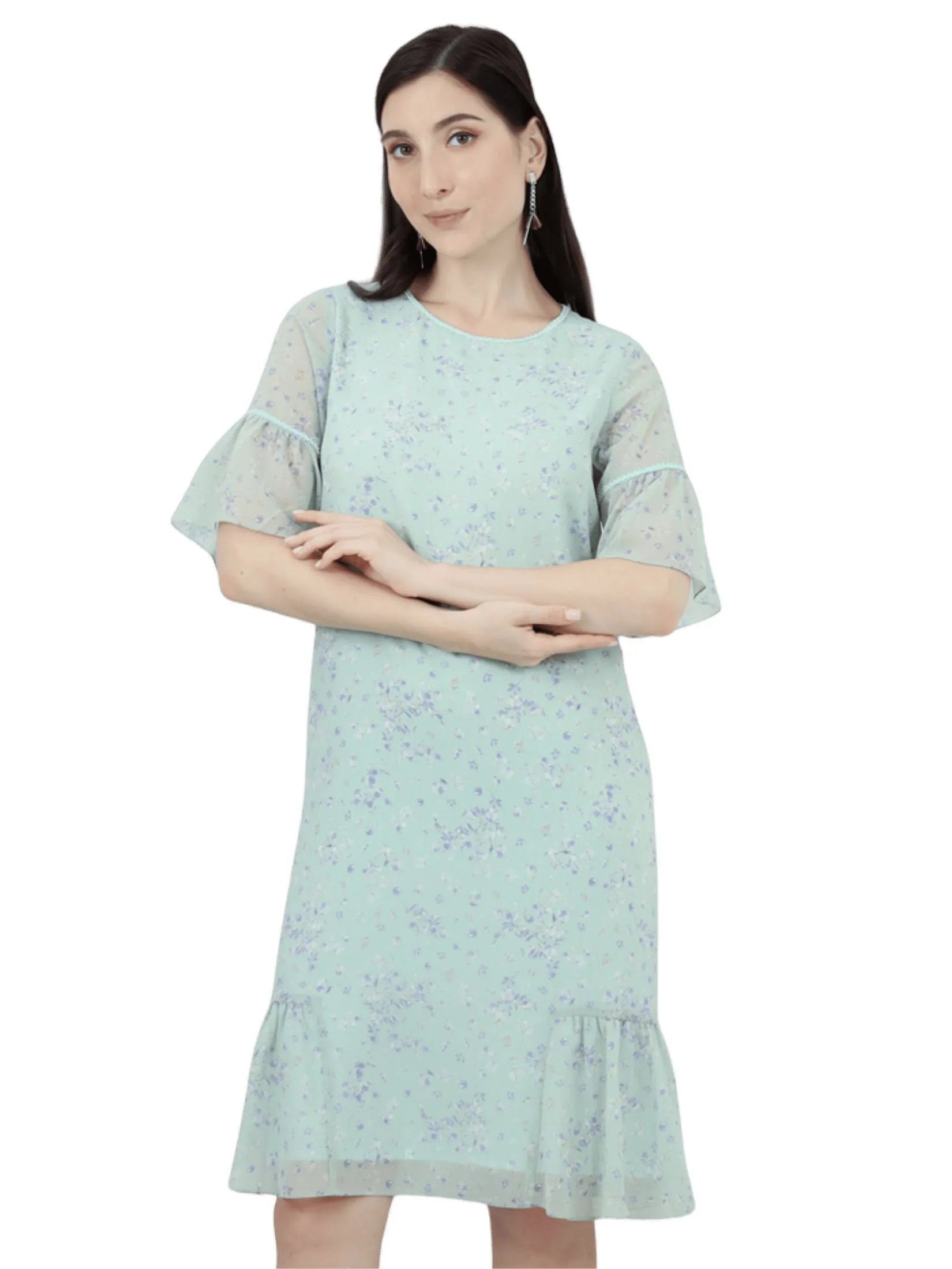 VERONIQA Women Dress Short Sleeves Chiffon Angora Green