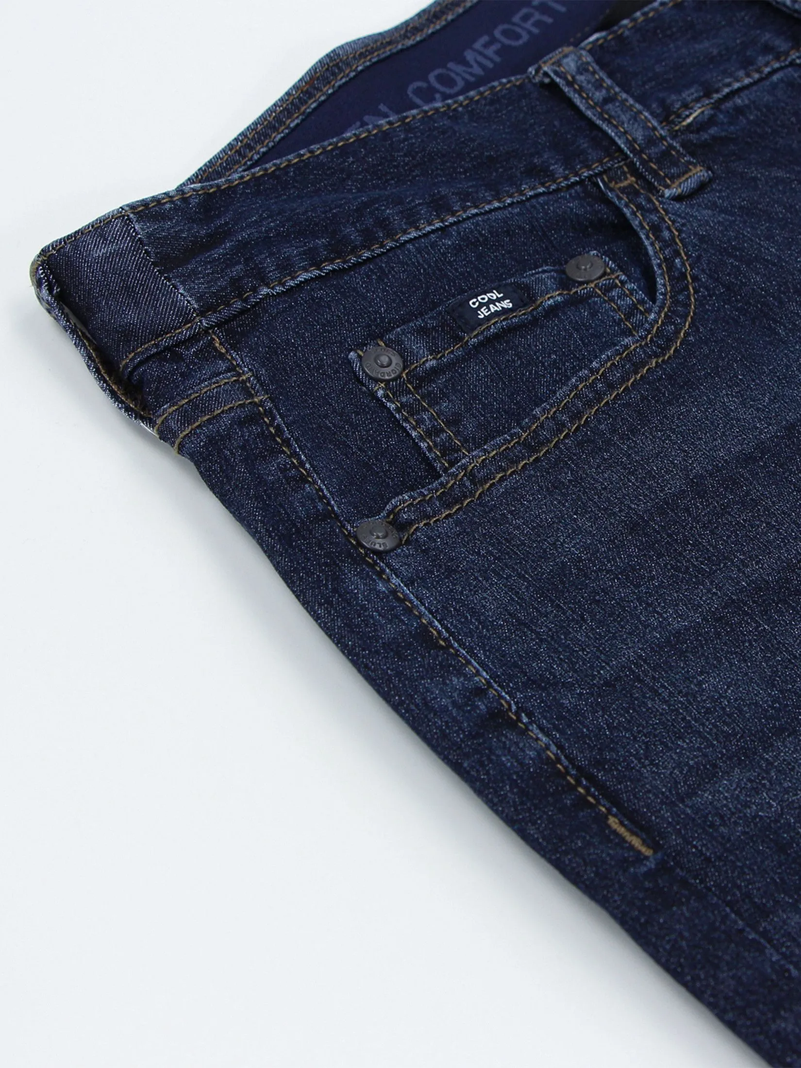 GIORDANO Men's Regular Stretch Denim Jeans(180° Elastic Waist) Dark indigo